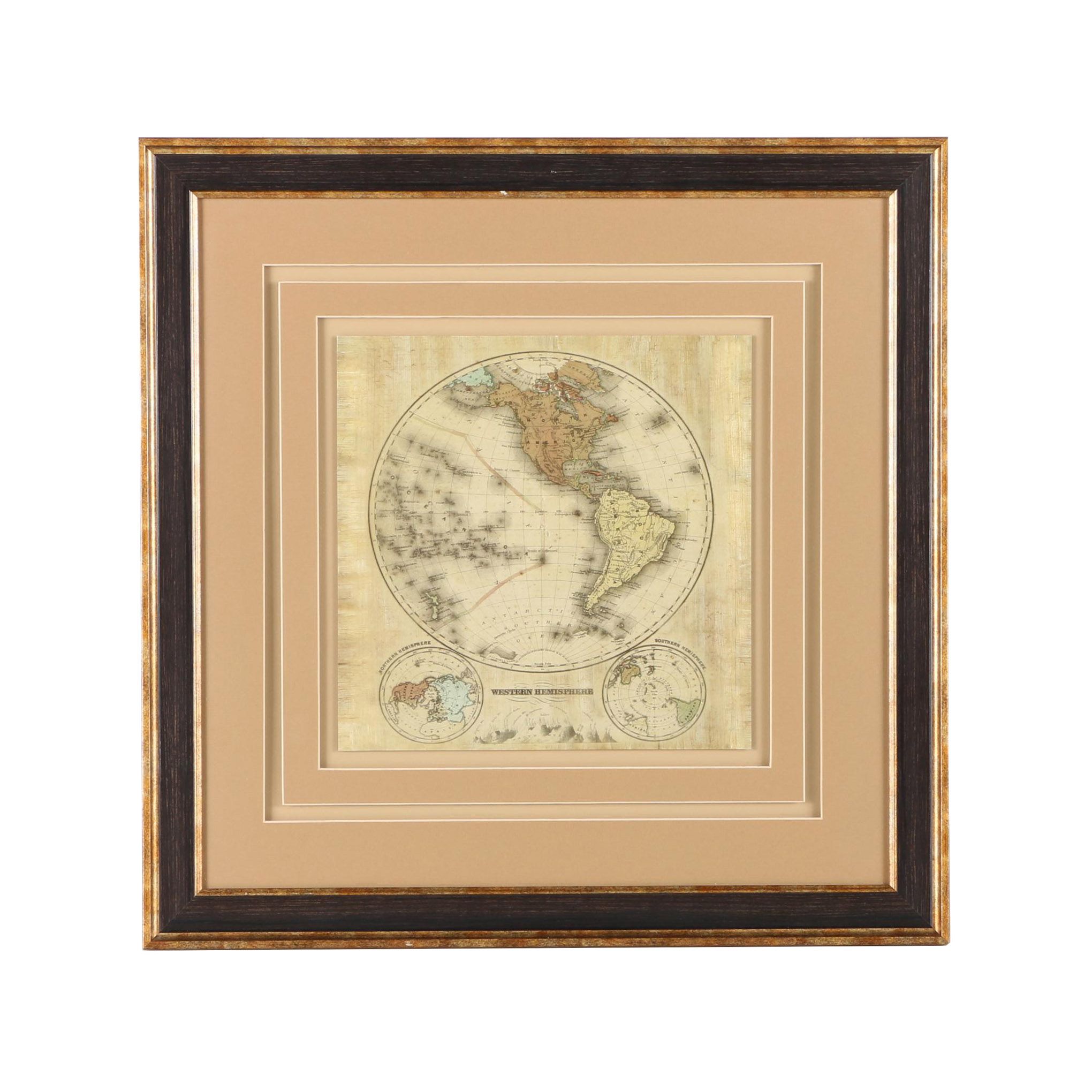 Offset Lithograph Map of Western Hemisphere