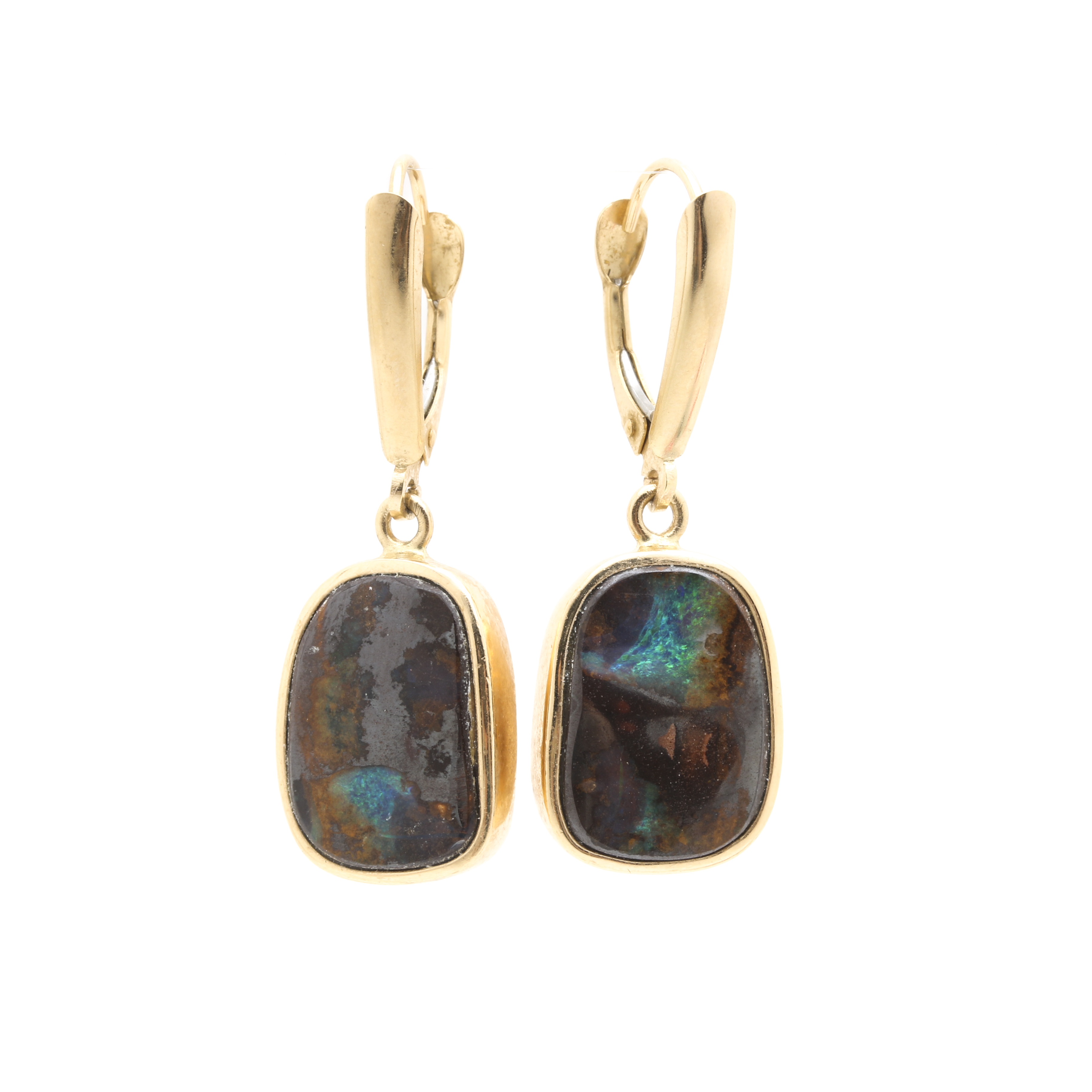 14K Yellow Gold Potch Opal Earrings