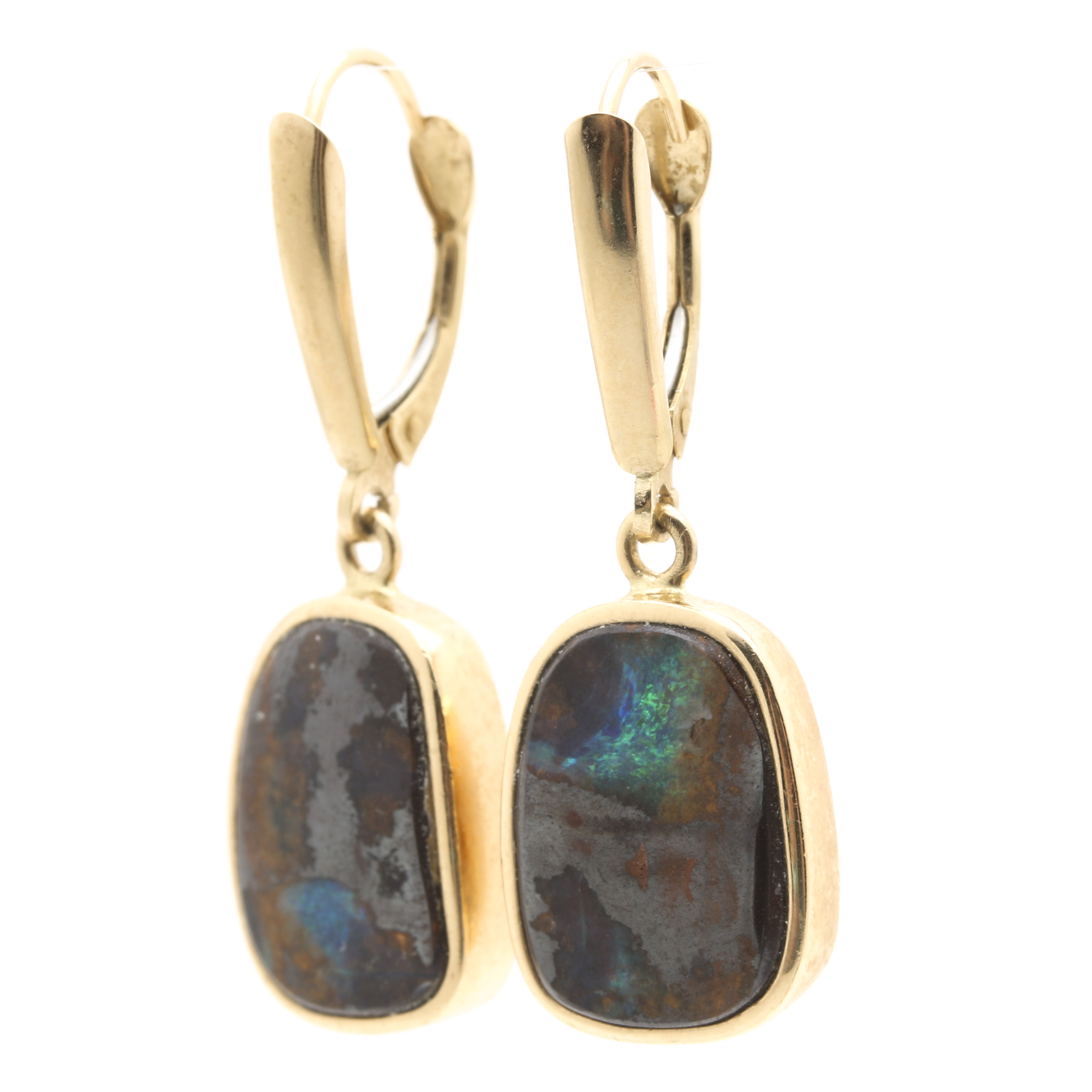 14K Yellow Gold Potch Opal Earrings