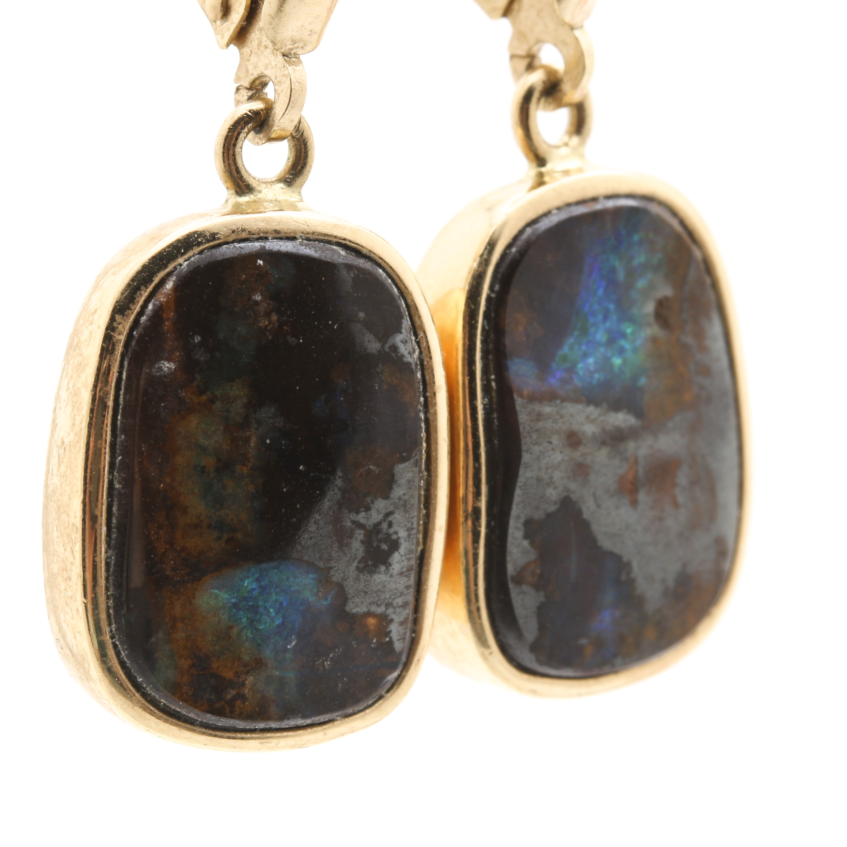 14K Yellow Gold Potch Opal Earrings
