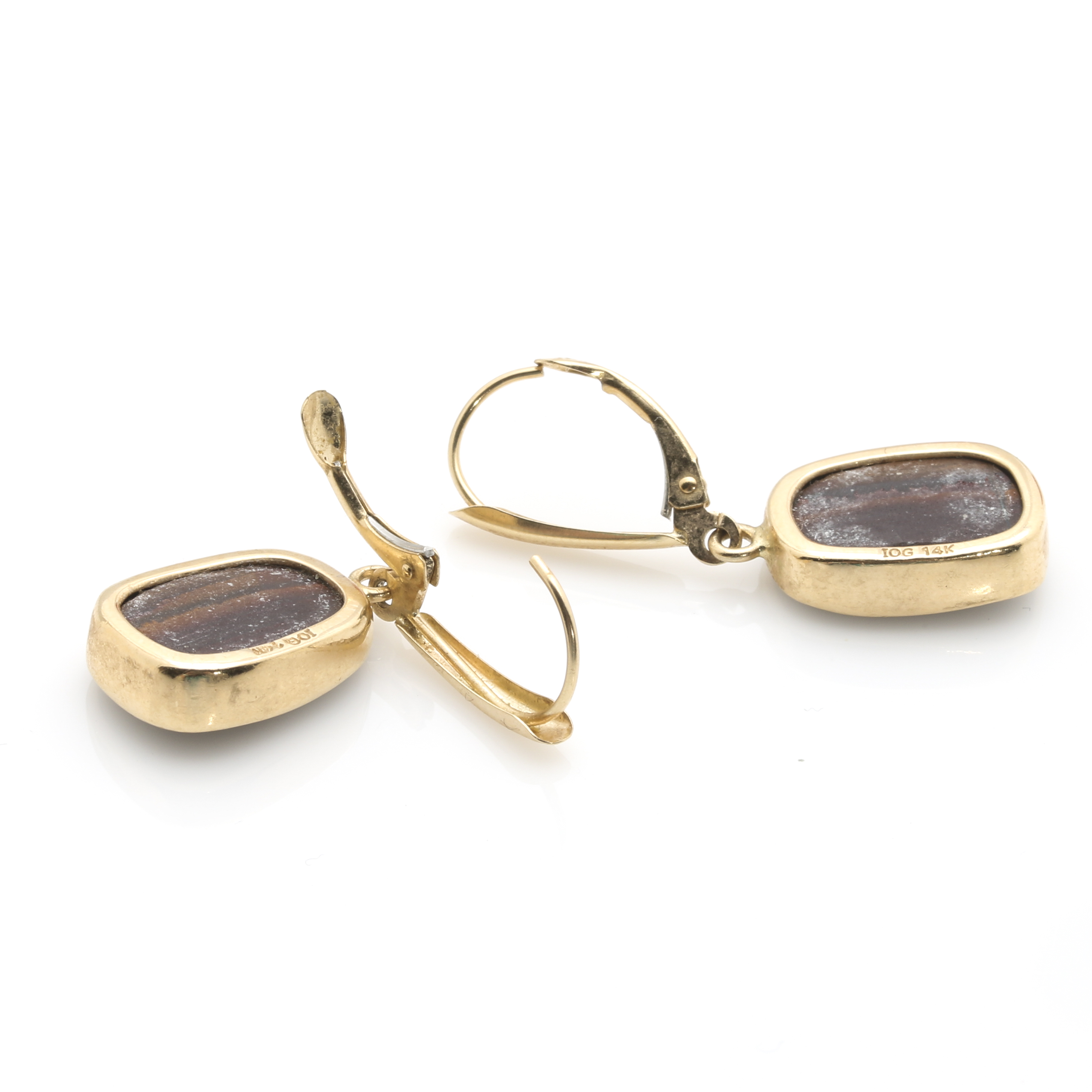 14K Yellow Gold Potch Opal Earrings