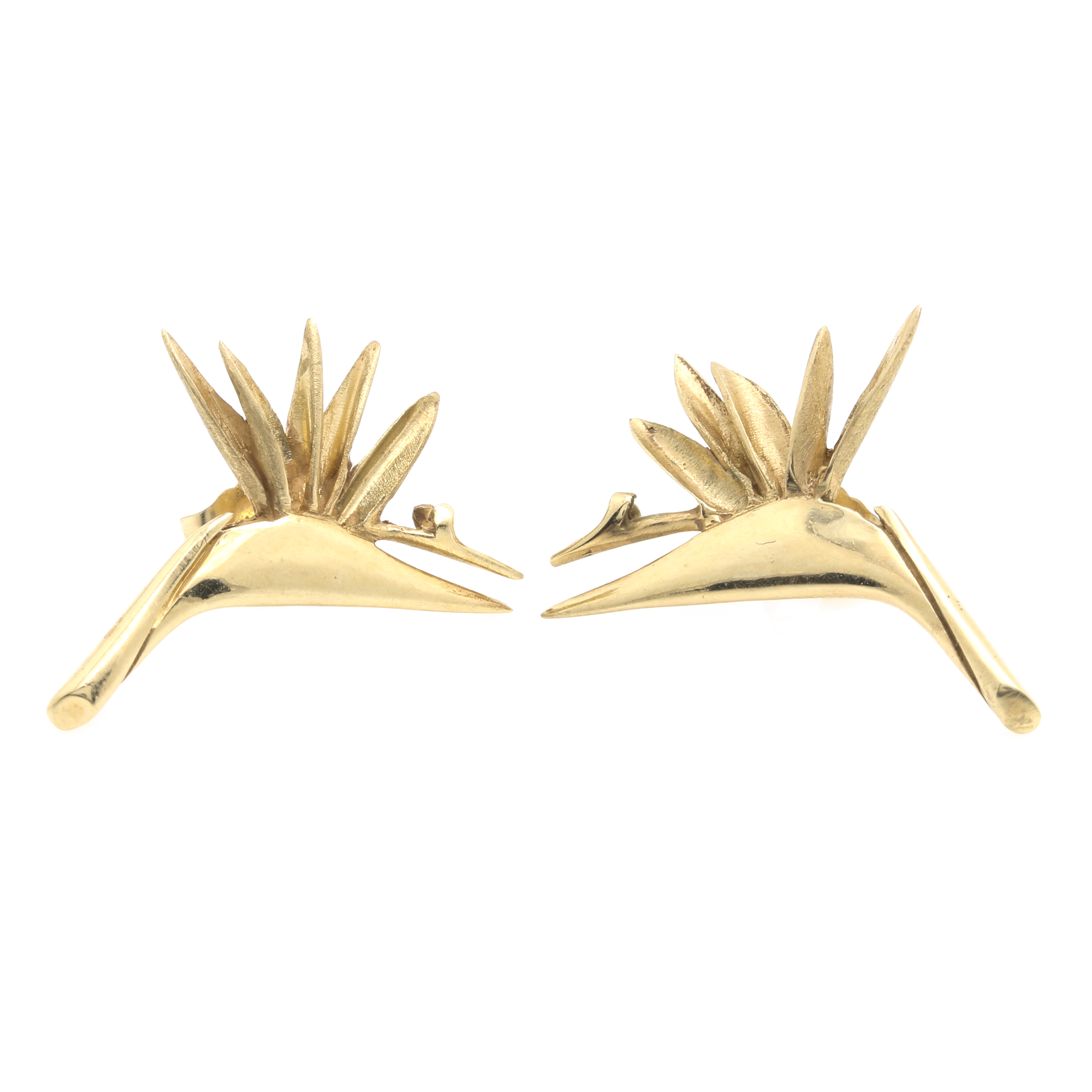 14K Yellow Gold Bird of Paradise Stud Earrings
