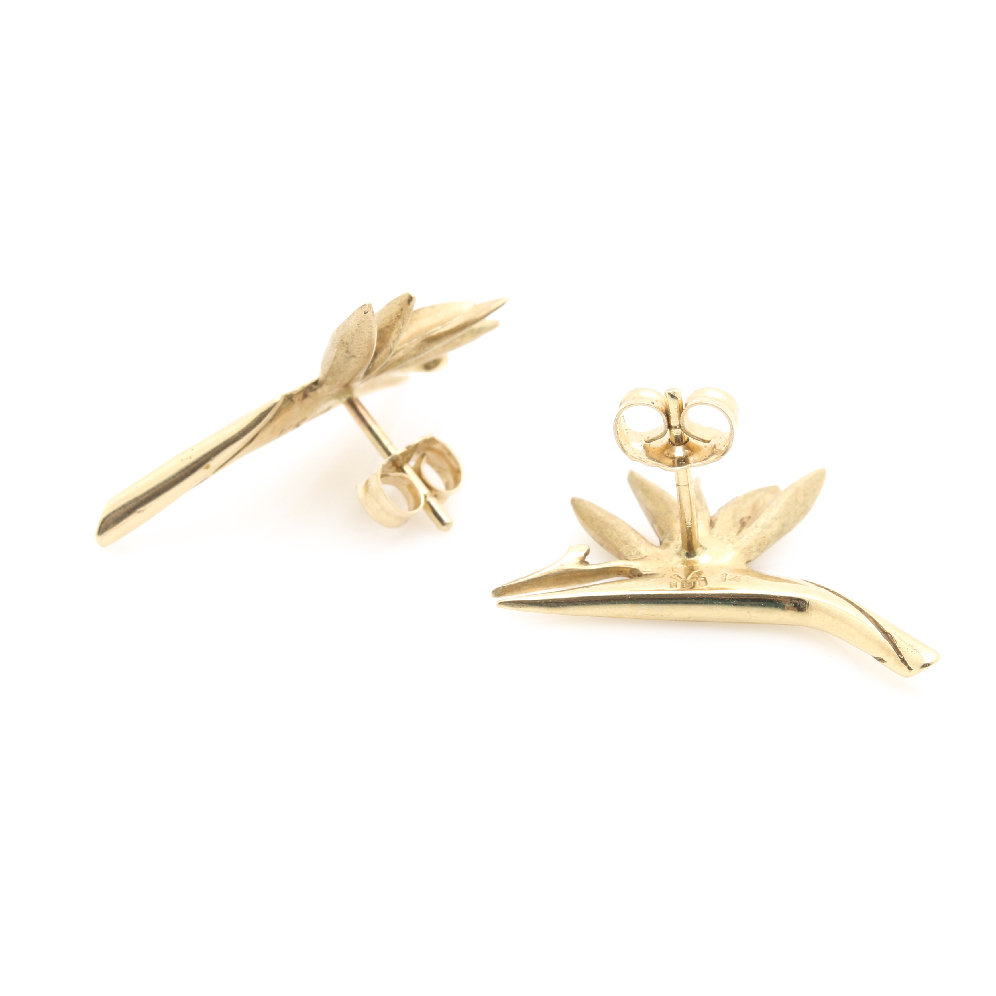 14K Yellow Gold Bird of Paradise Stud Earrings