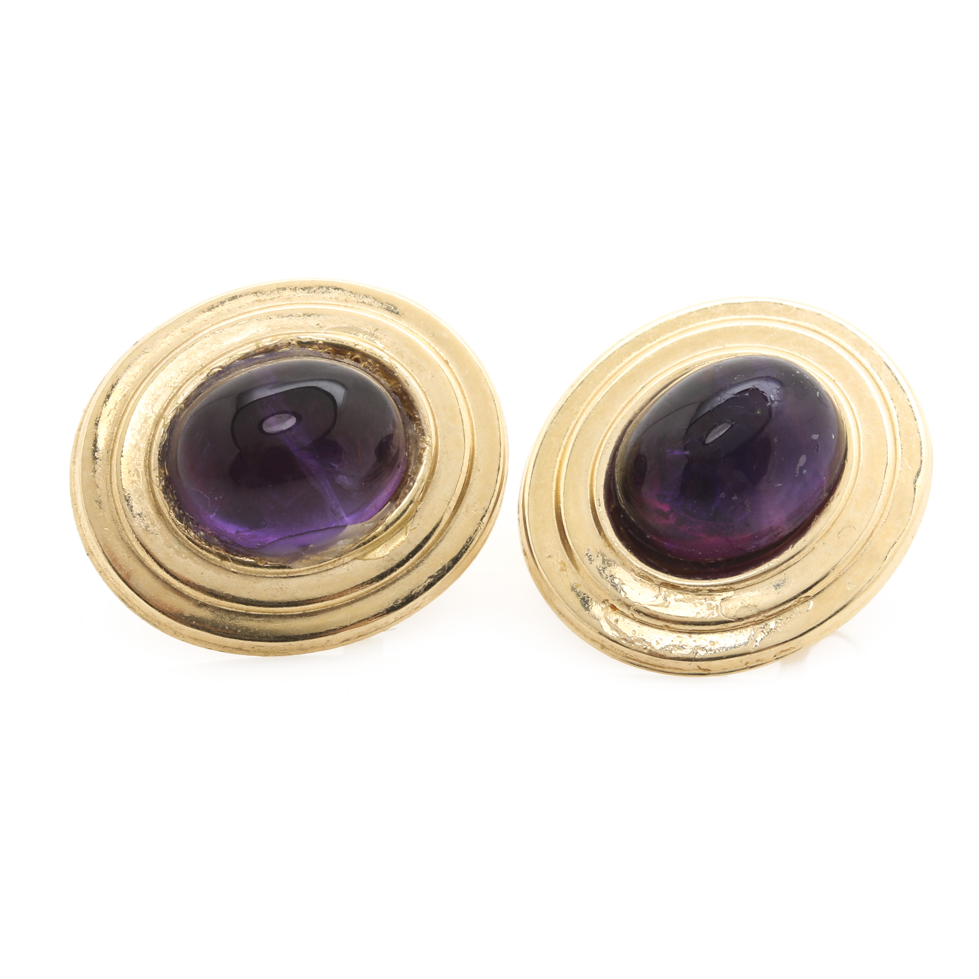 14K Yellow Gold Amethyst Earrings