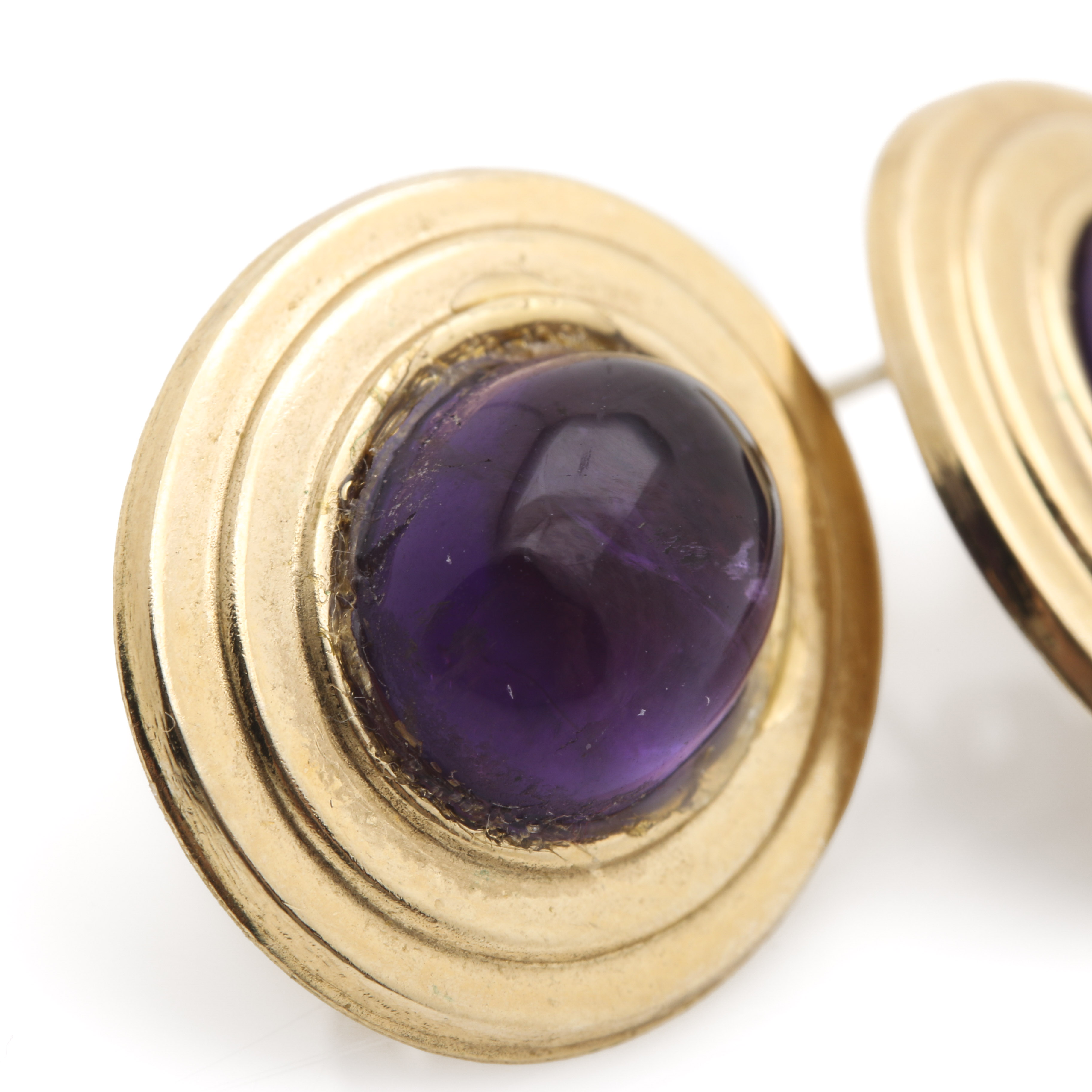 14K Yellow Gold Amethyst Earrings