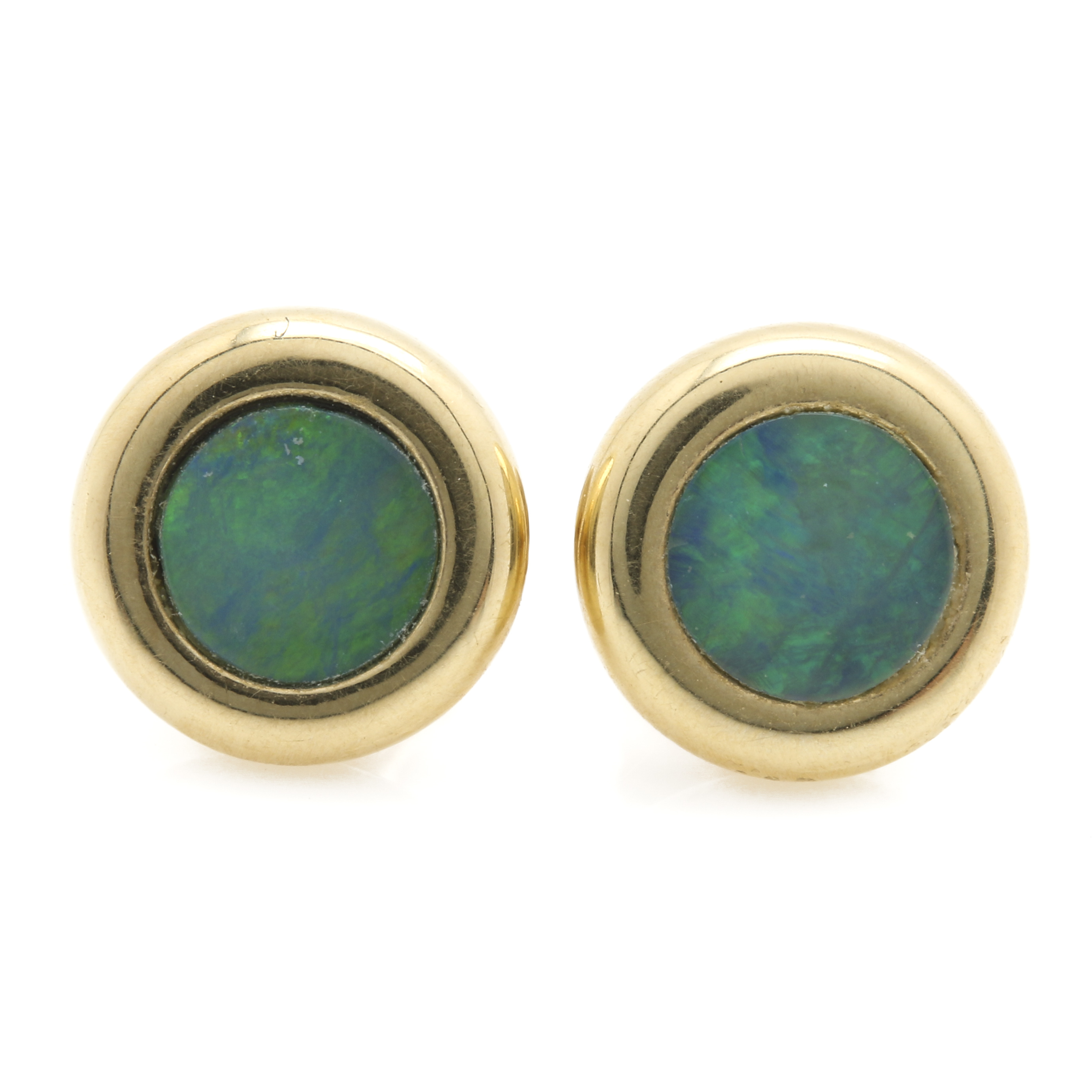 14K Yellow Gold Opal Doublet Earrings