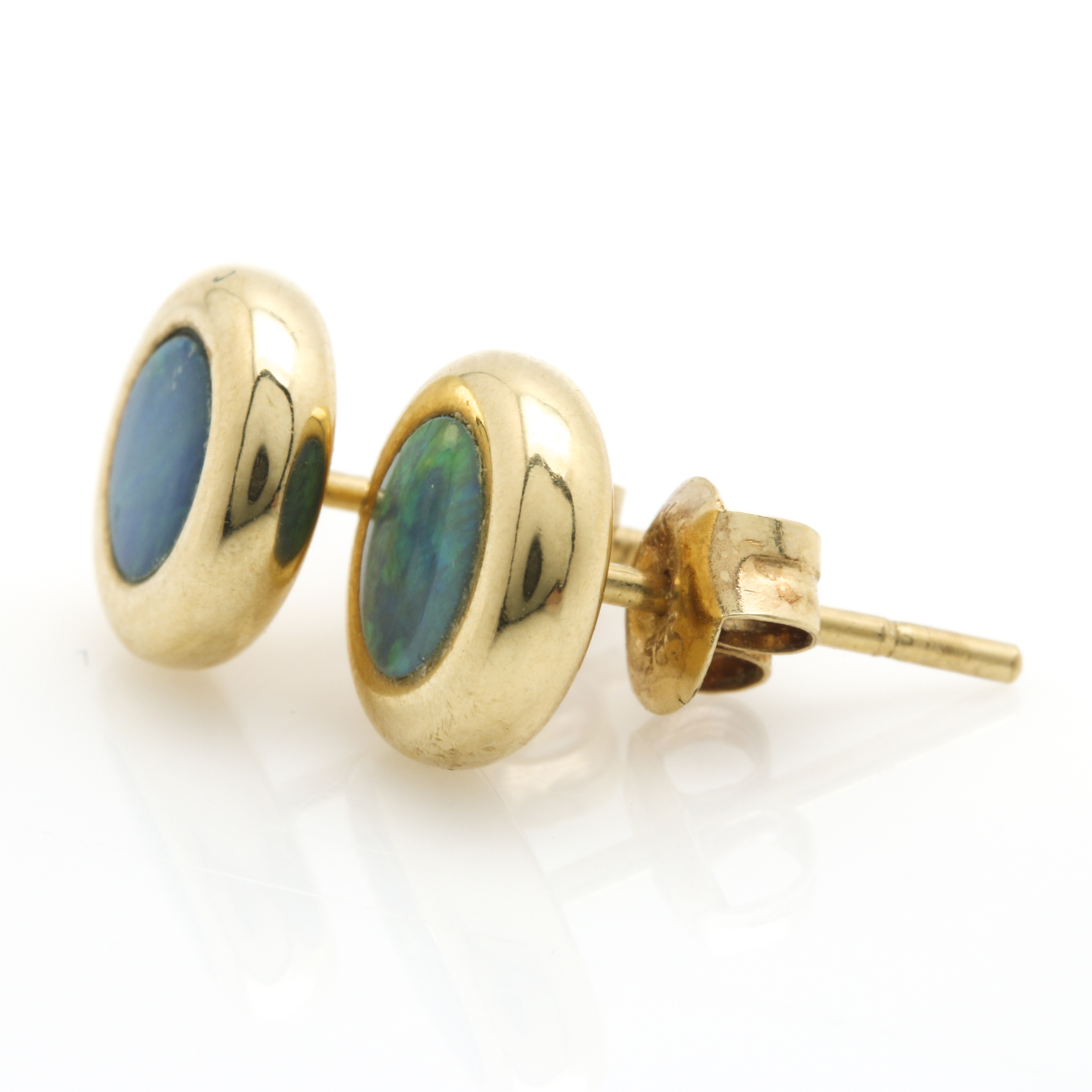 14K Yellow Gold Opal Doublet Earrings