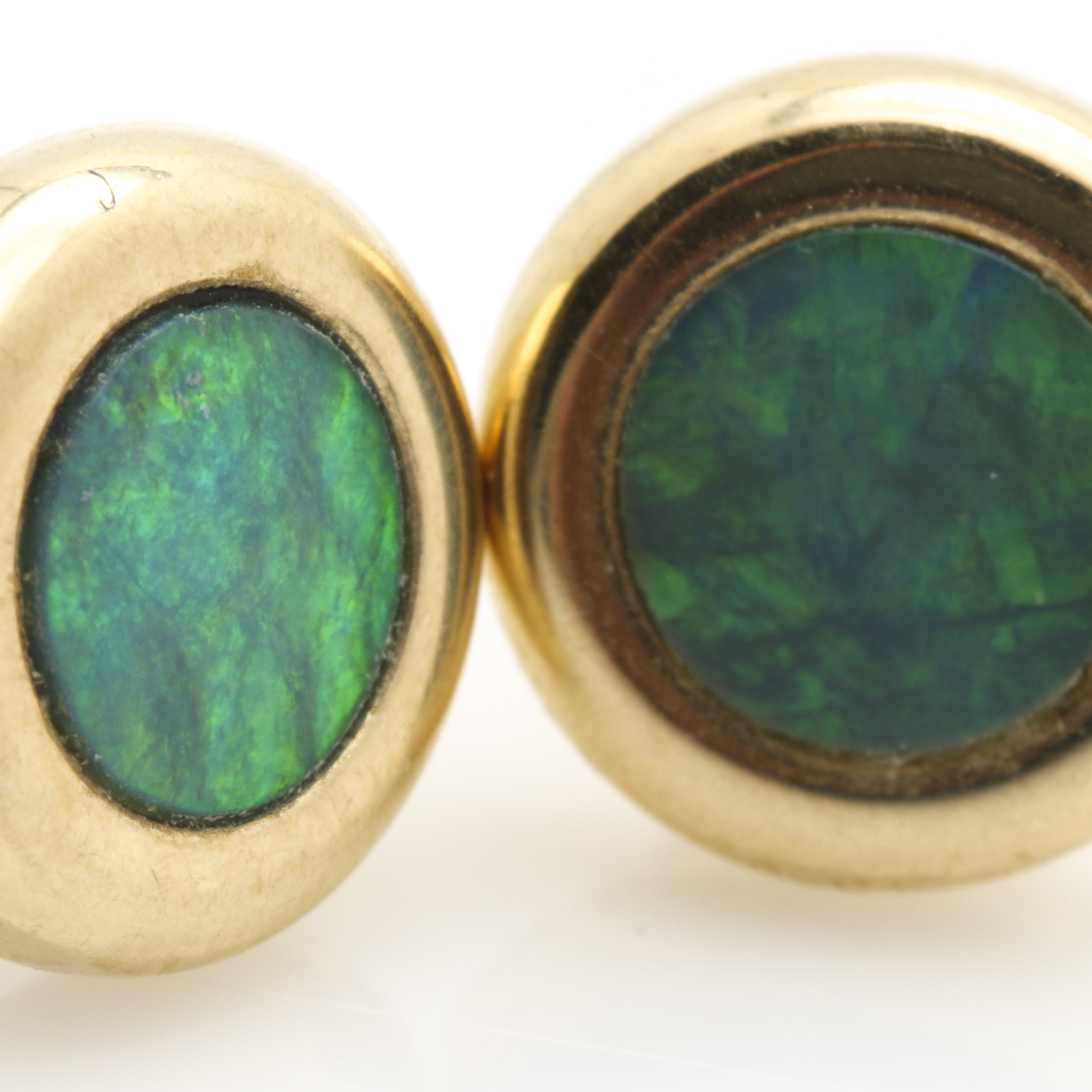 14K Yellow Gold Opal Doublet Earrings