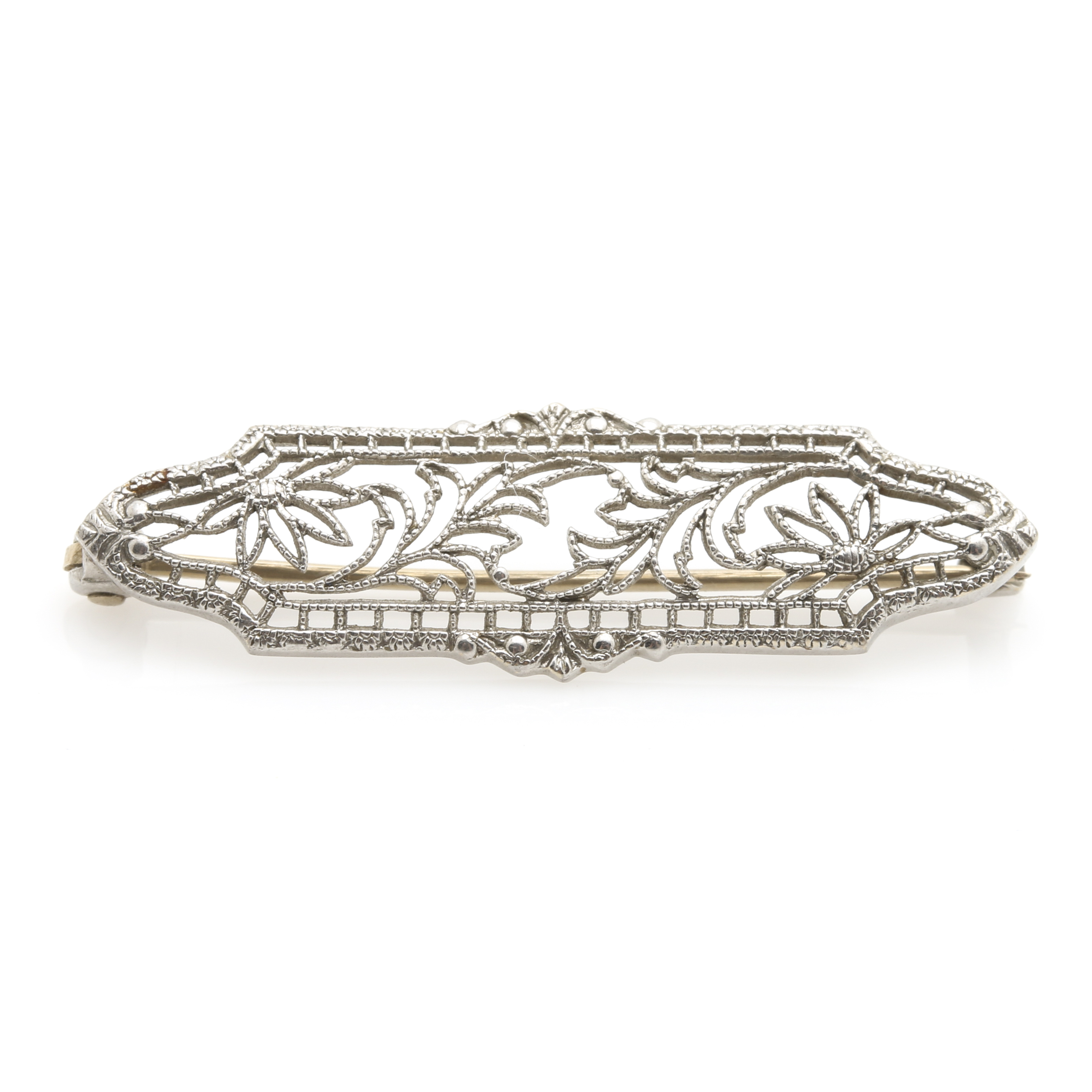 Late Edwardian Platinum and 14K White Gold Brooch