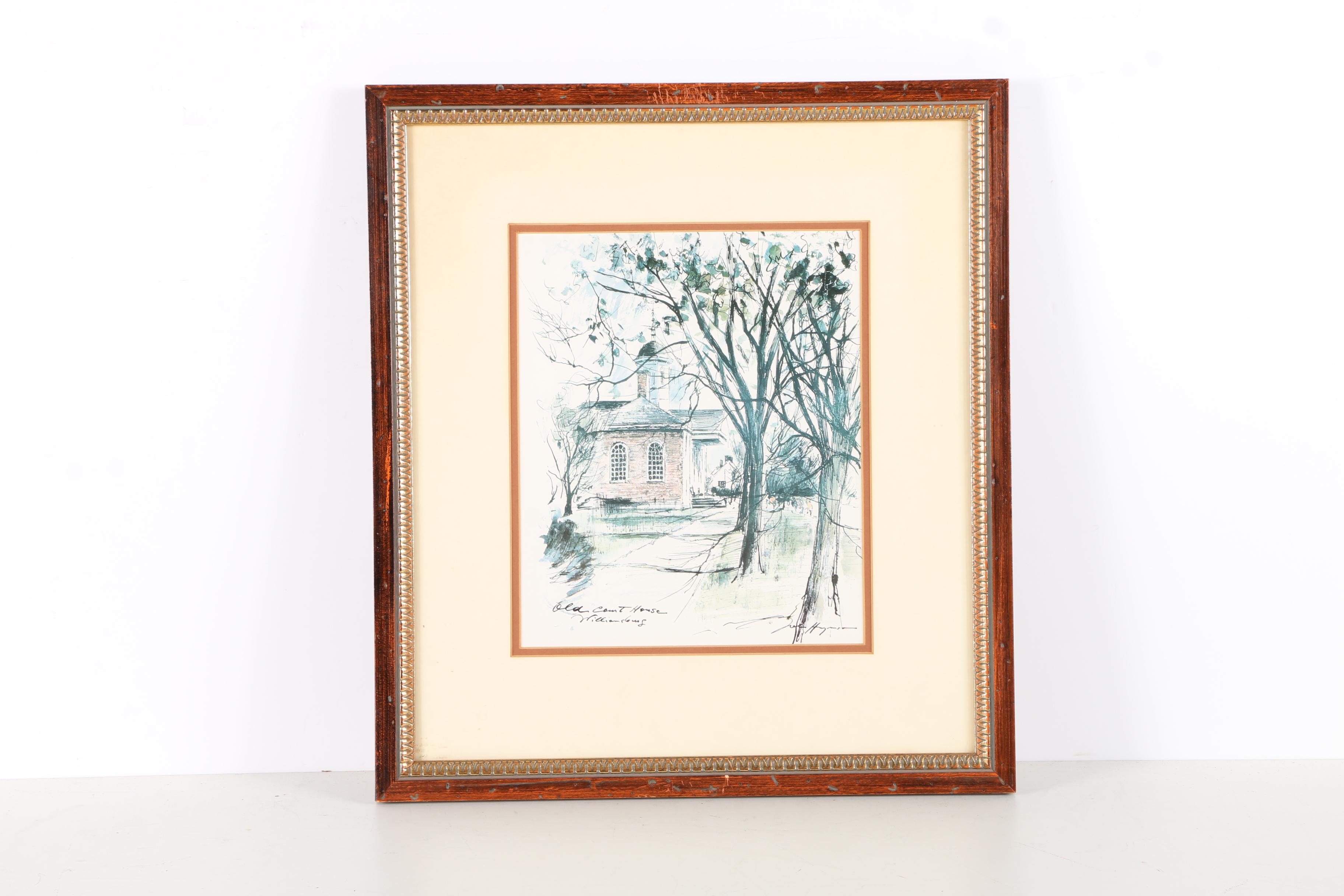Offset Lithographs After John Haymson "Old Court House Williamsburg" and "The Raleigh Tavern"