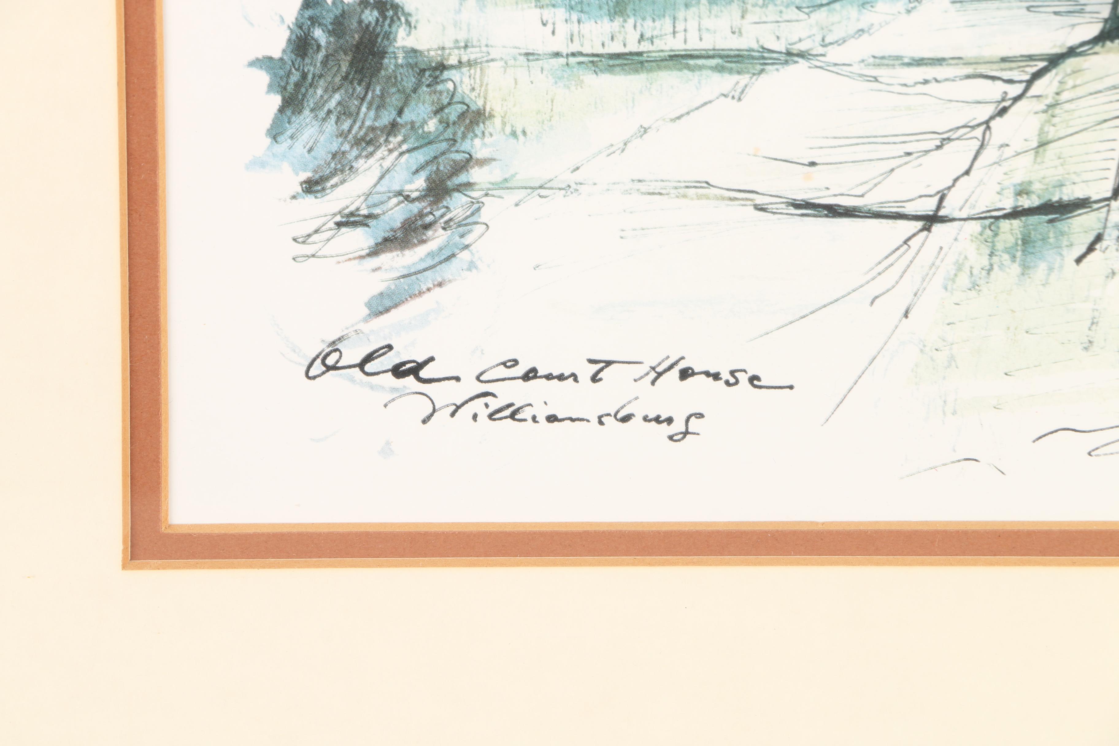 Offset Lithographs After John Haymson "Old Court House Williamsburg" and "The Raleigh Tavern"