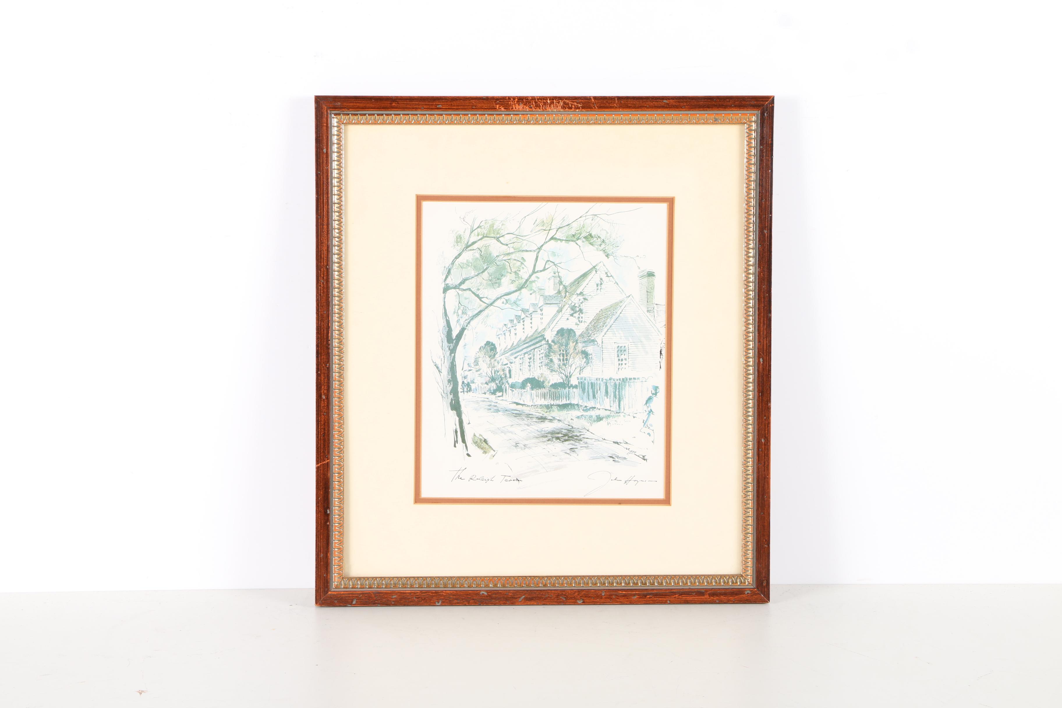 Offset Lithographs After John Haymson "Old Court House Williamsburg" and "The Raleigh Tavern"