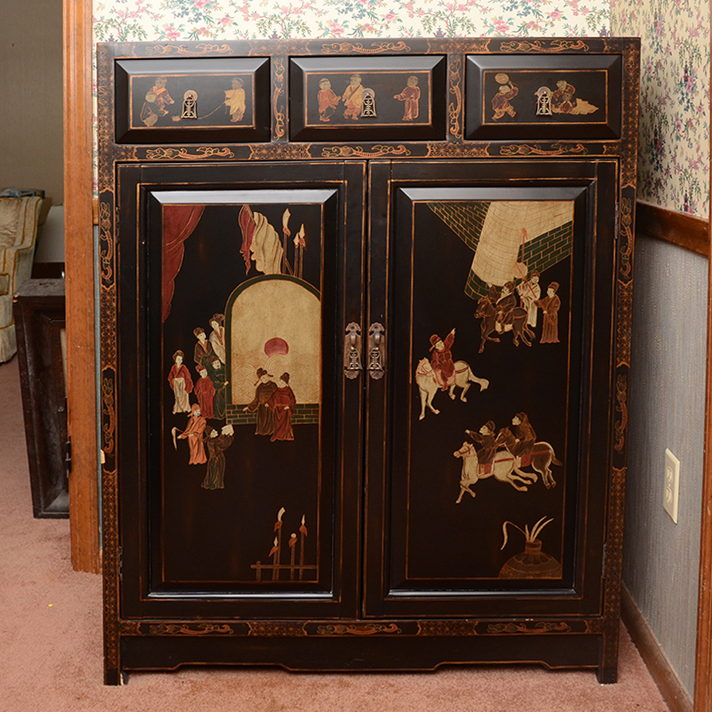 Chinoiserie Painted Black Cabinet