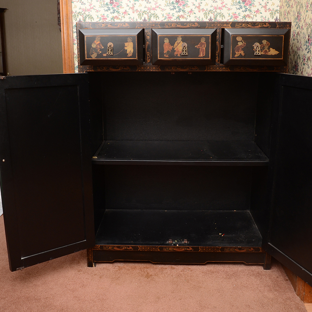 Chinoiserie Painted Black Cabinet