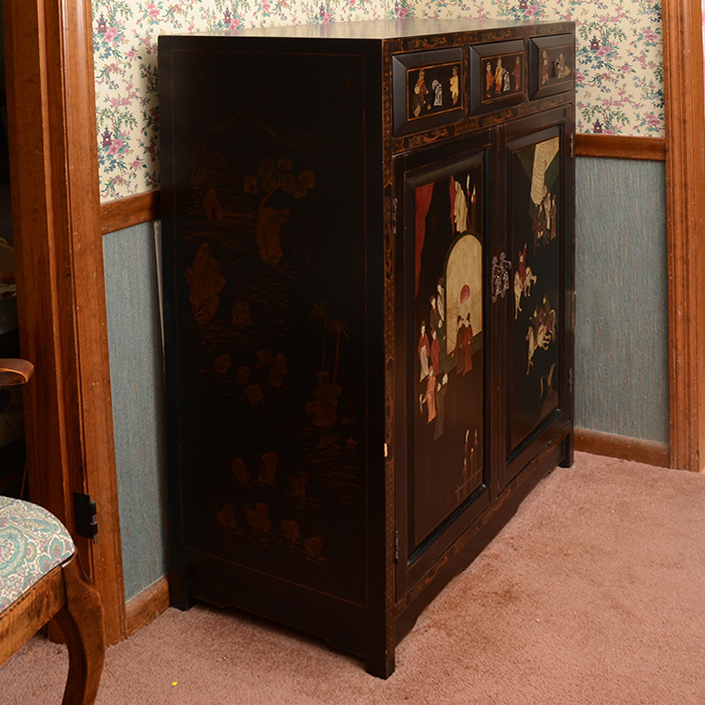 Chinoiserie Painted Black Cabinet