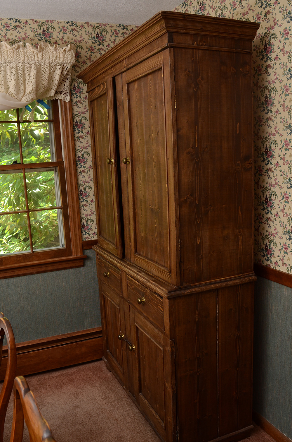 Pine Armoire With Walnut Stain