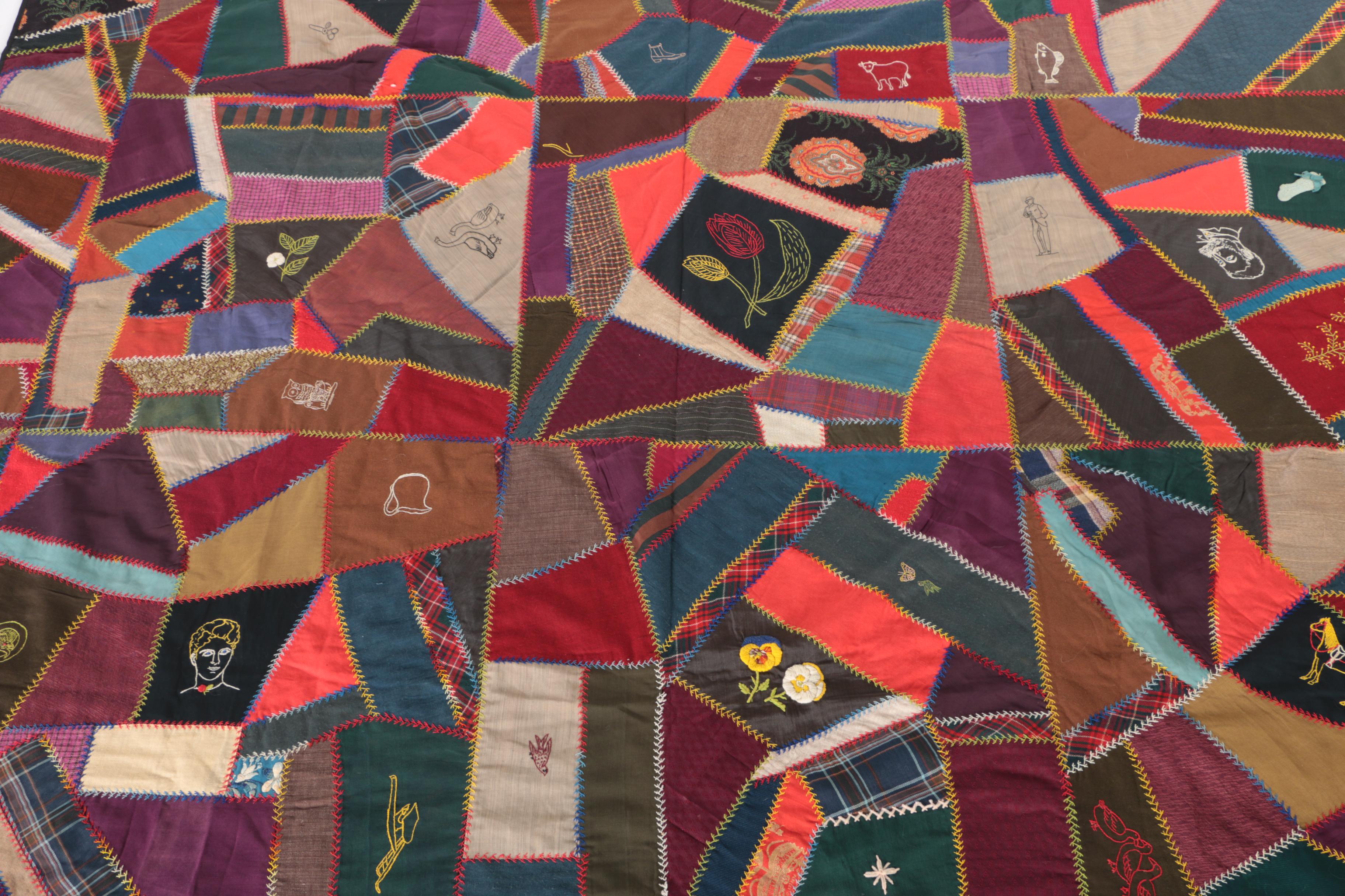 Handmade "Wool Crazy" Patchwork Quilt