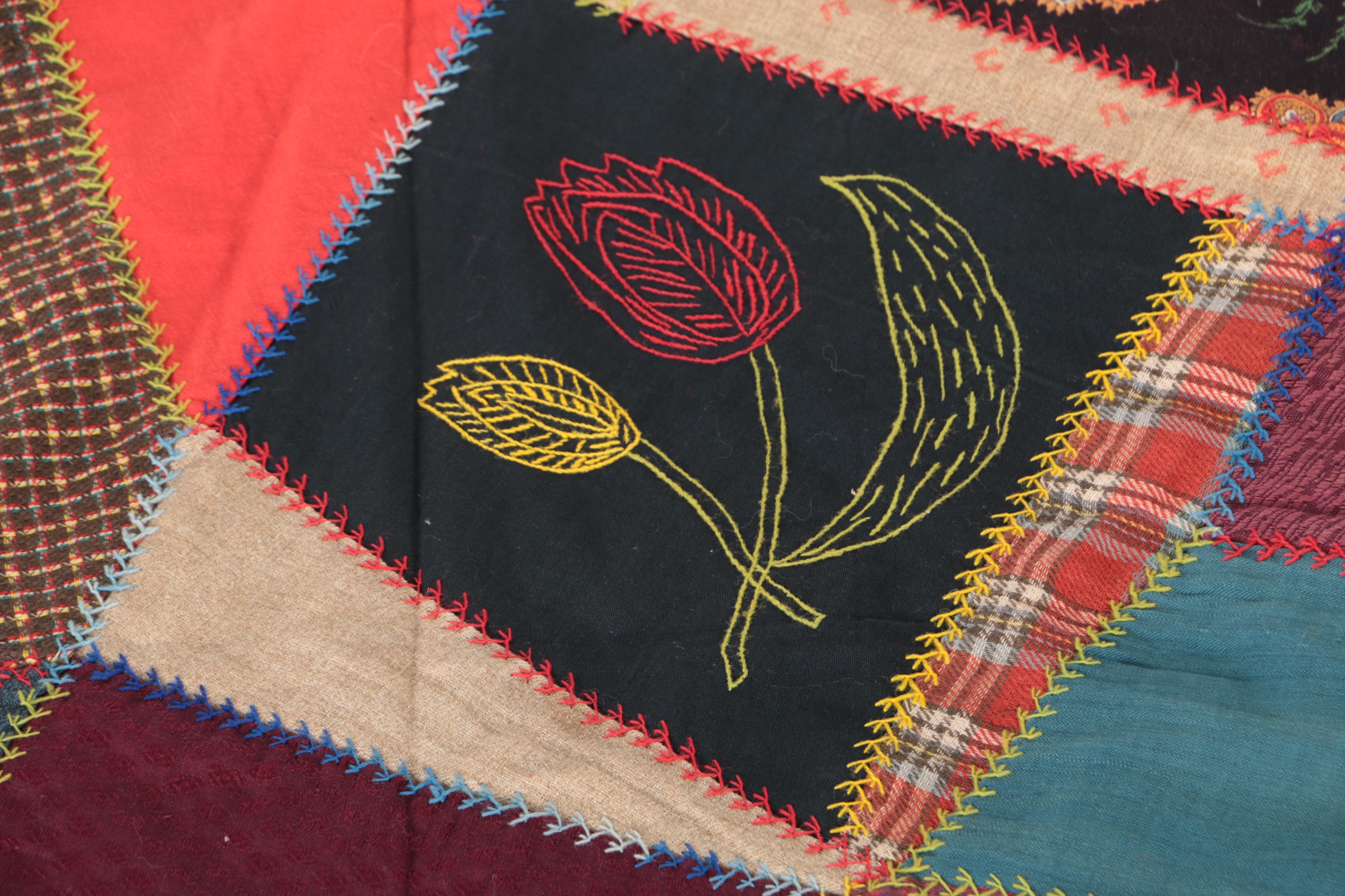 Handmade "Wool Crazy" Patchwork Quilt