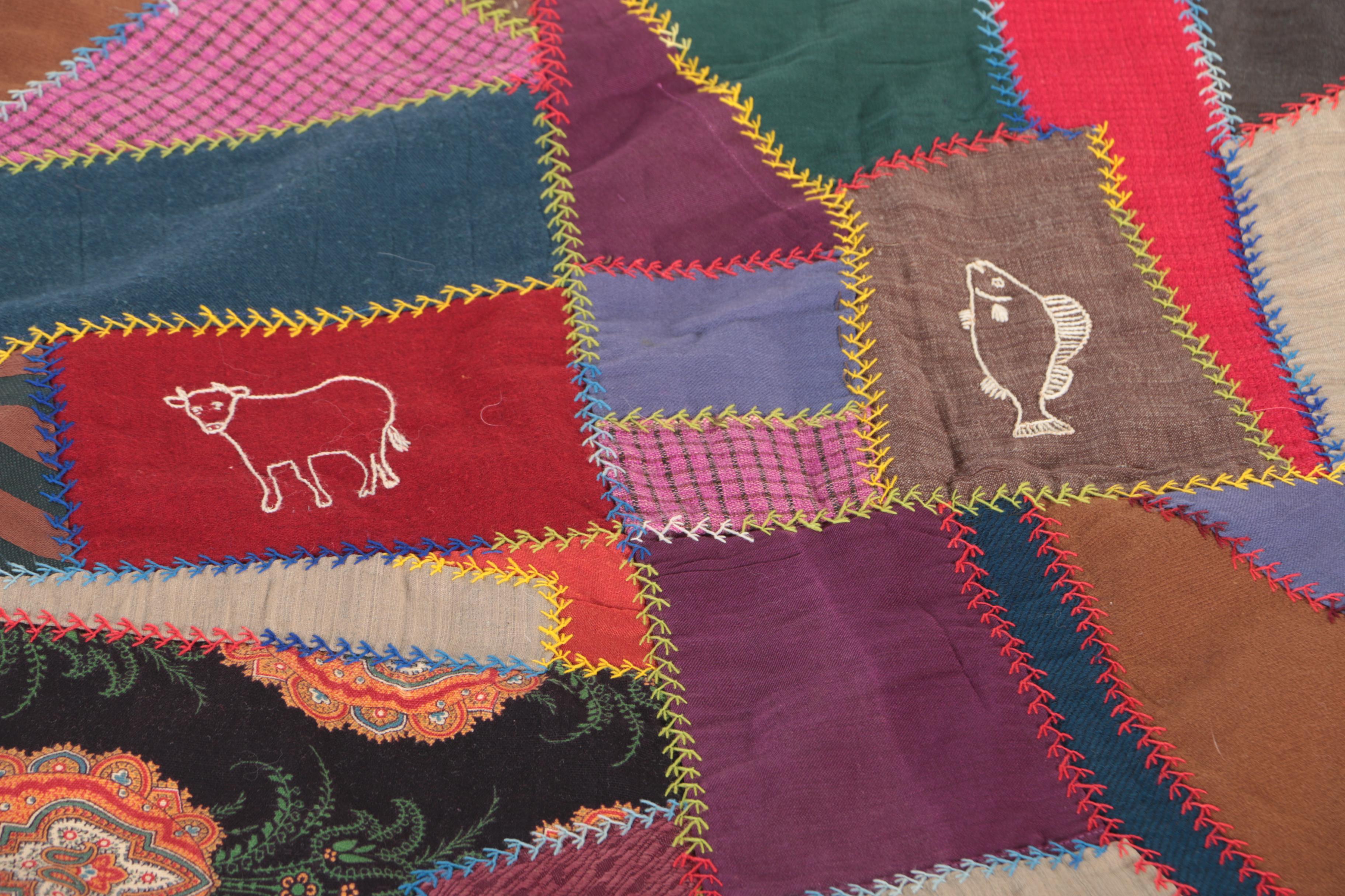 Handmade "Wool Crazy" Patchwork Quilt