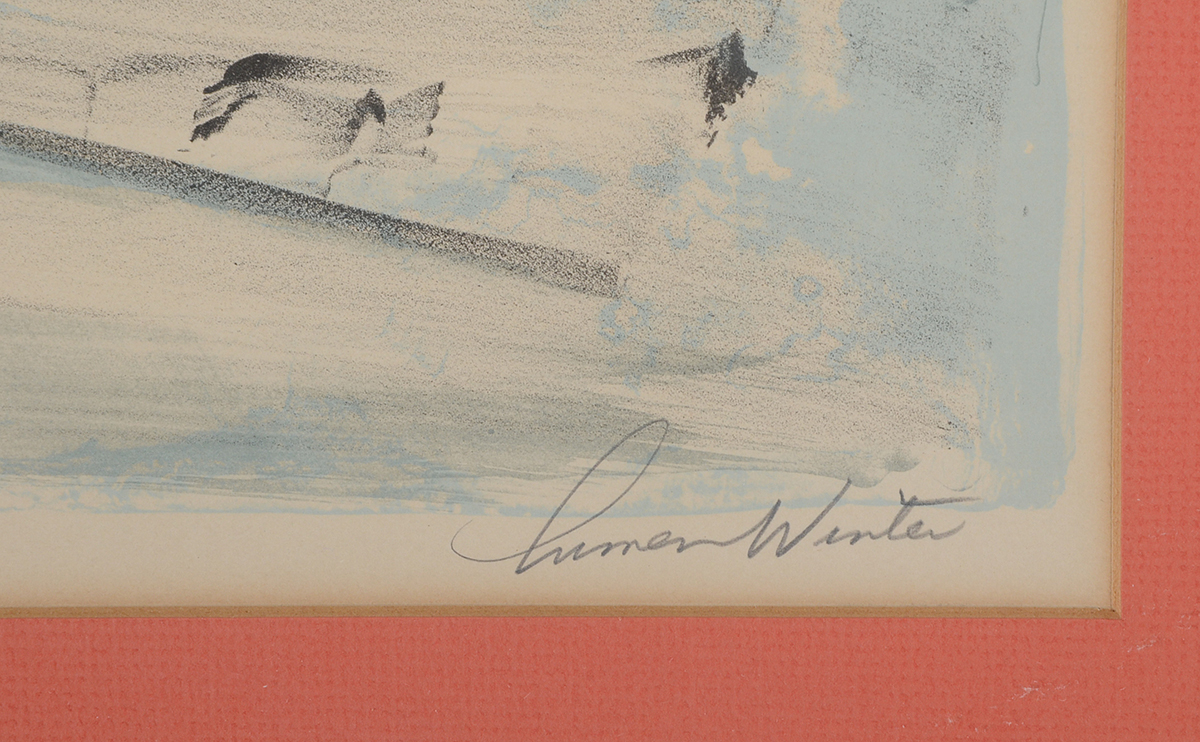 Vintage Hand-Pulled Color Lithograph of Children with Dove