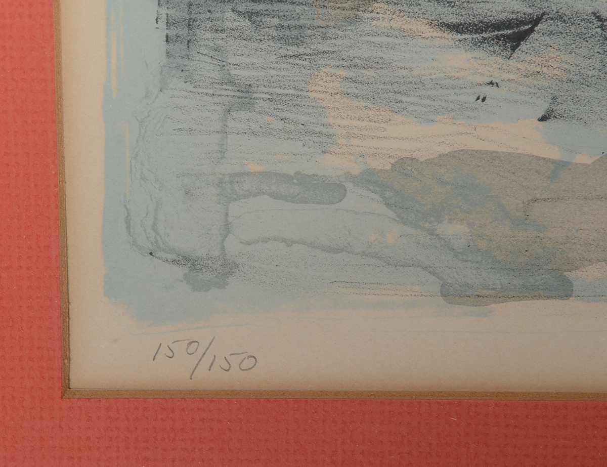 Vintage Hand-Pulled Color Lithograph of Children with Dove