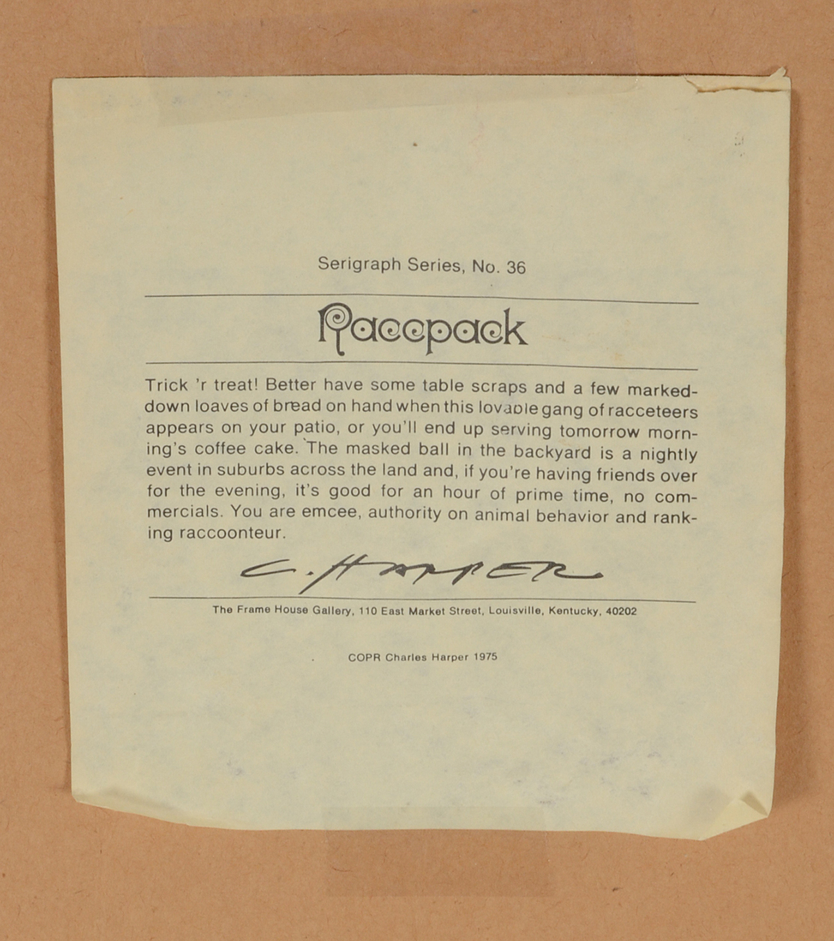 Charley Harper Signed Limited Edition Serigraph "Raccpack"