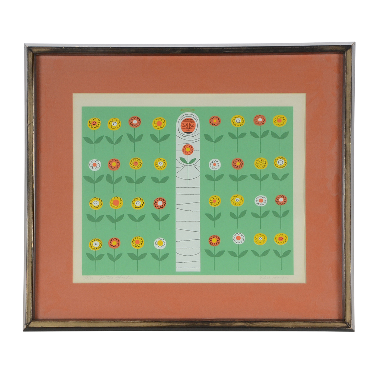 Edie Harper Signed 1975 Limited Edition Serigraph "In the Garden"