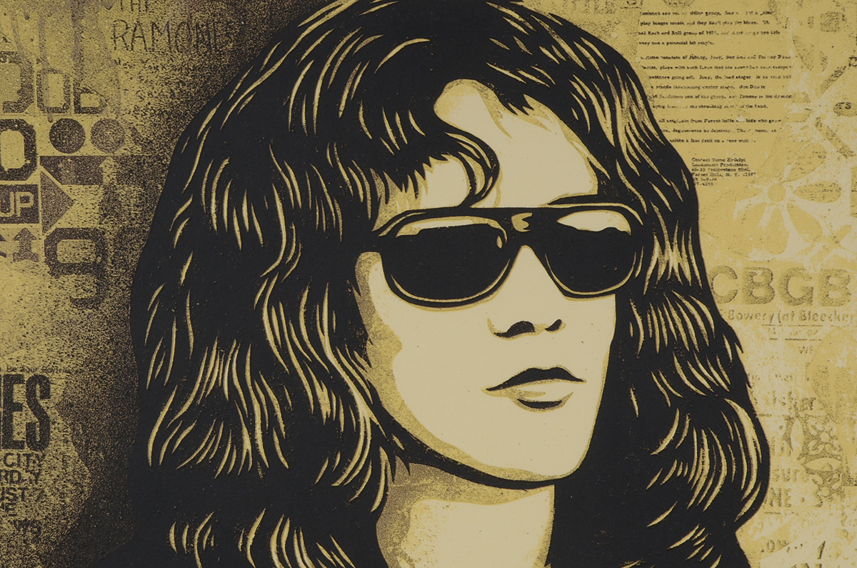 Shepard Fairey Signed Limited Edition Serigraph "Tommy Ramone Collage (Gold)"