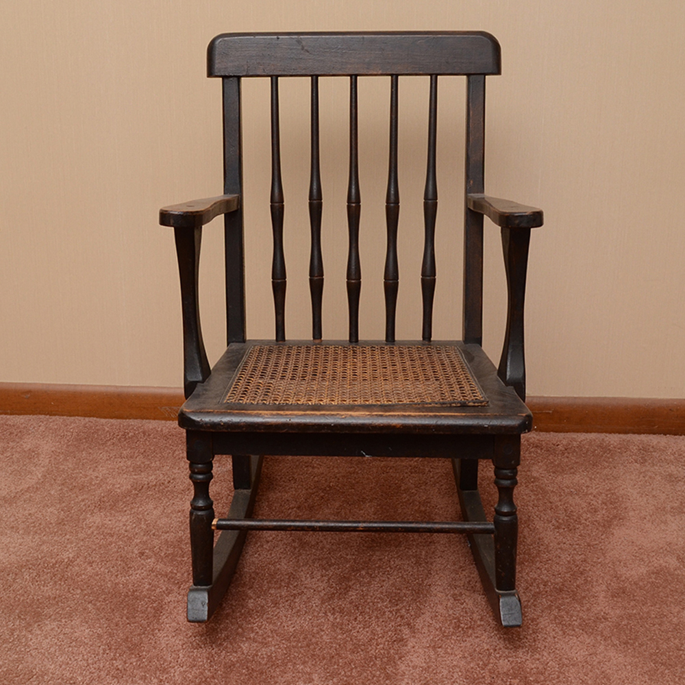 Antique Child Sized Rocking Chair With Cane Seat