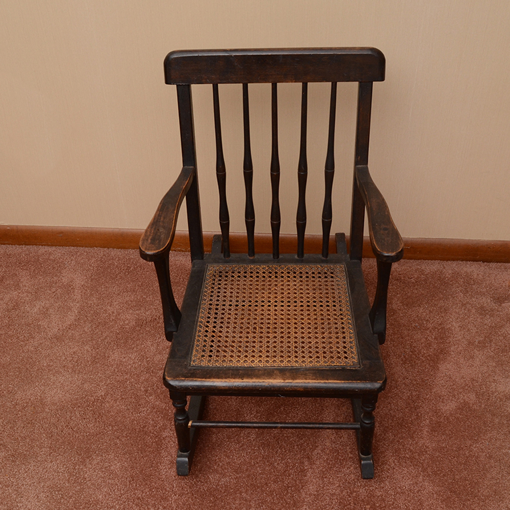 Antique Child Sized Rocking Chair With Cane Seat
