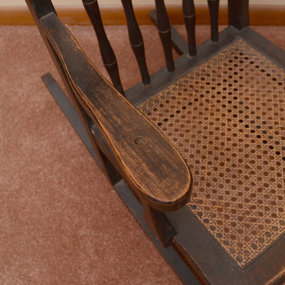 Antique Child Sized Rocking Chair With Cane Seat