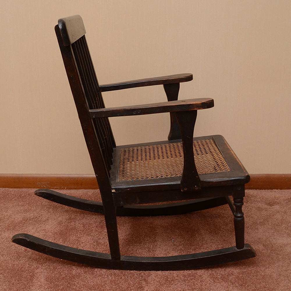 Antique Child Sized Rocking Chair With Cane Seat