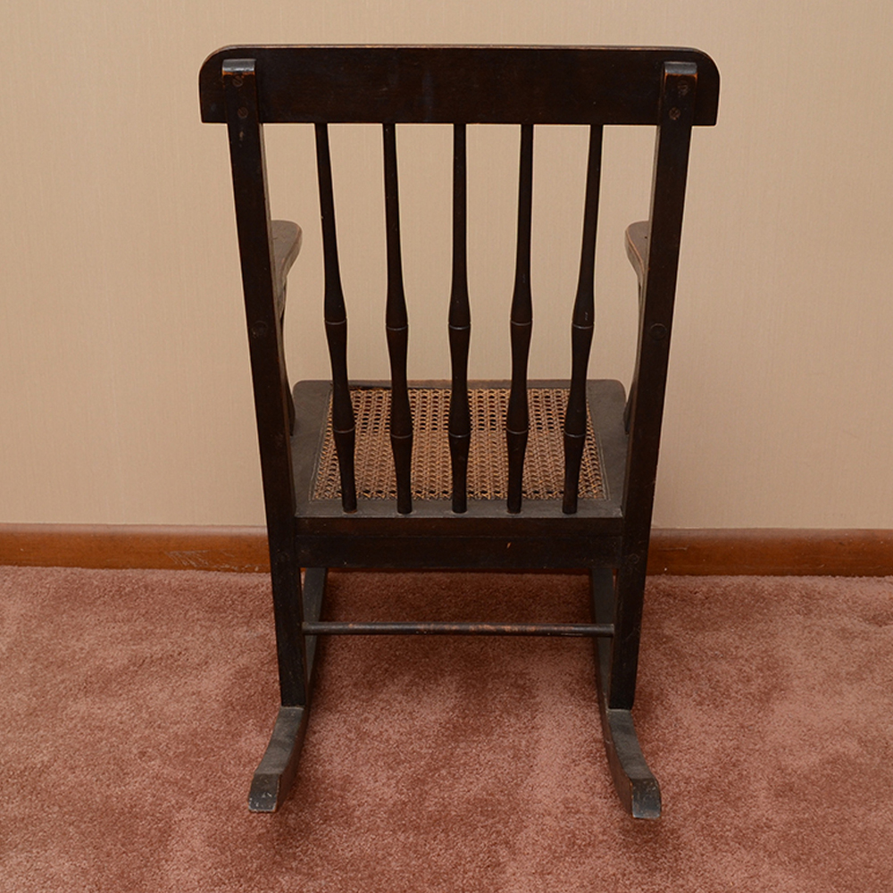 Antique Child Sized Rocking Chair With Cane Seat