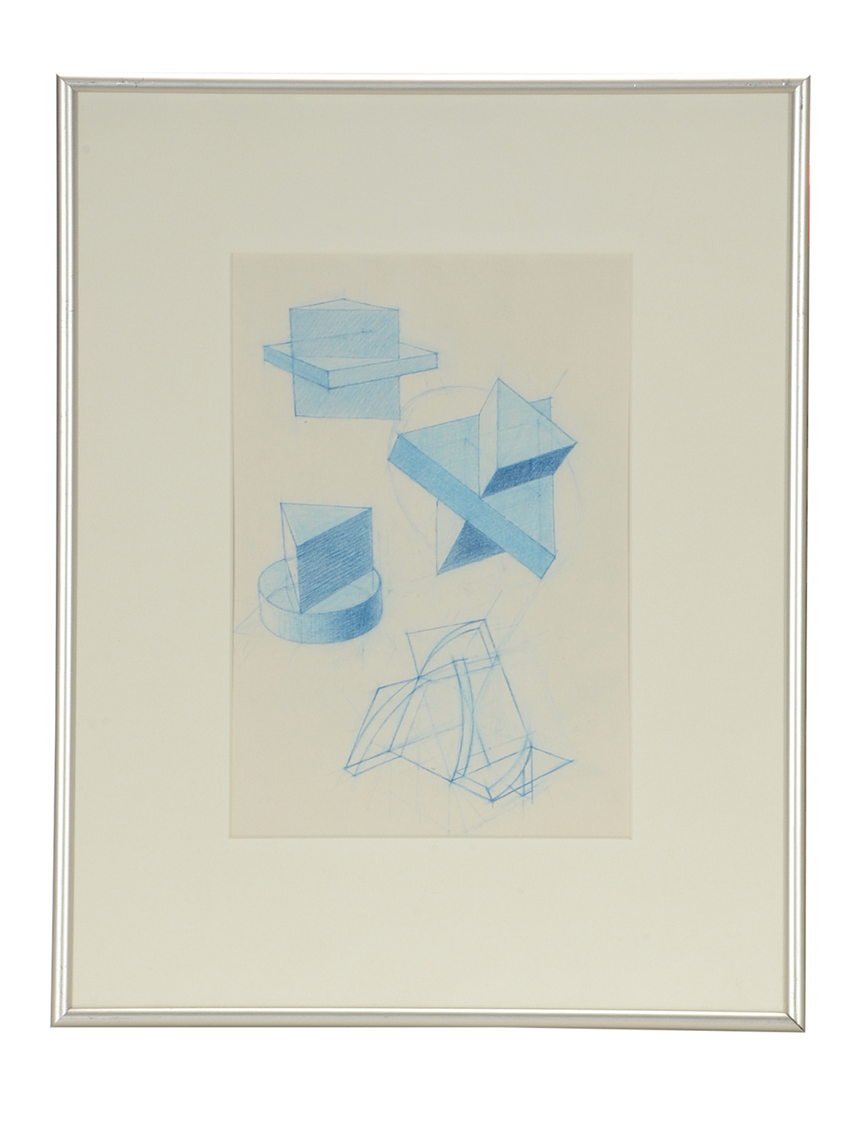 Two Derrick Woodham Original 1984 Colored Pencil Sculpture Studies "Blue II" & "Green II"