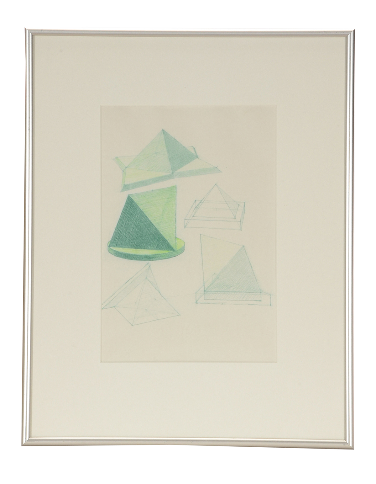 Two Derrick Woodham Original 1984 Colored Pencil Sculpture Studies "Blue II" & "Green II"