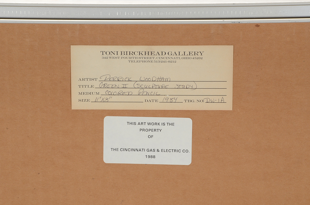 Two Derrick Woodham Original 1984 Colored Pencil Sculpture Studies "Blue II" & "Green II"