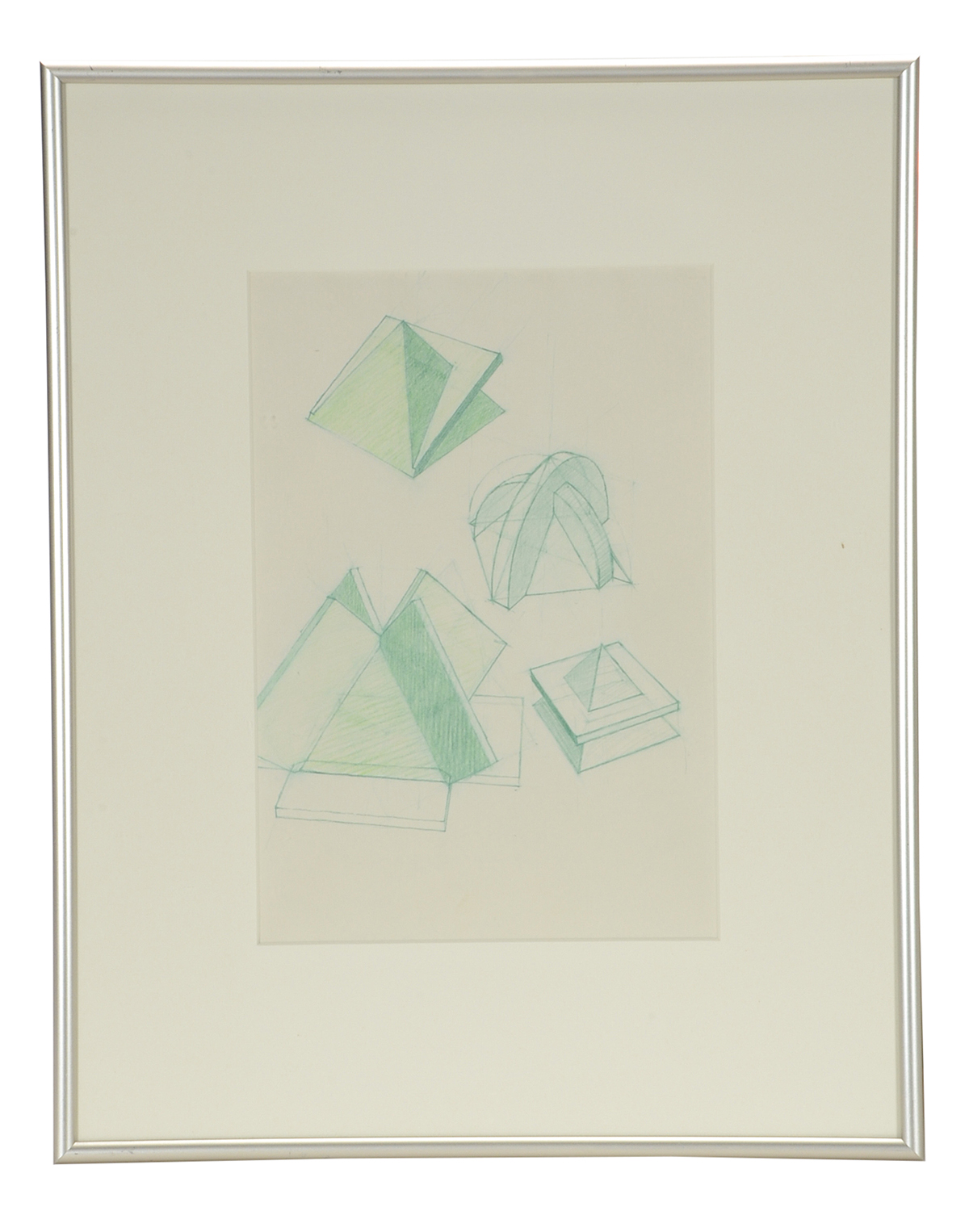 Two Derrick Woodham Original 1984 Colored Pencil Sculpture Studies "Yellow II" & "Green I"