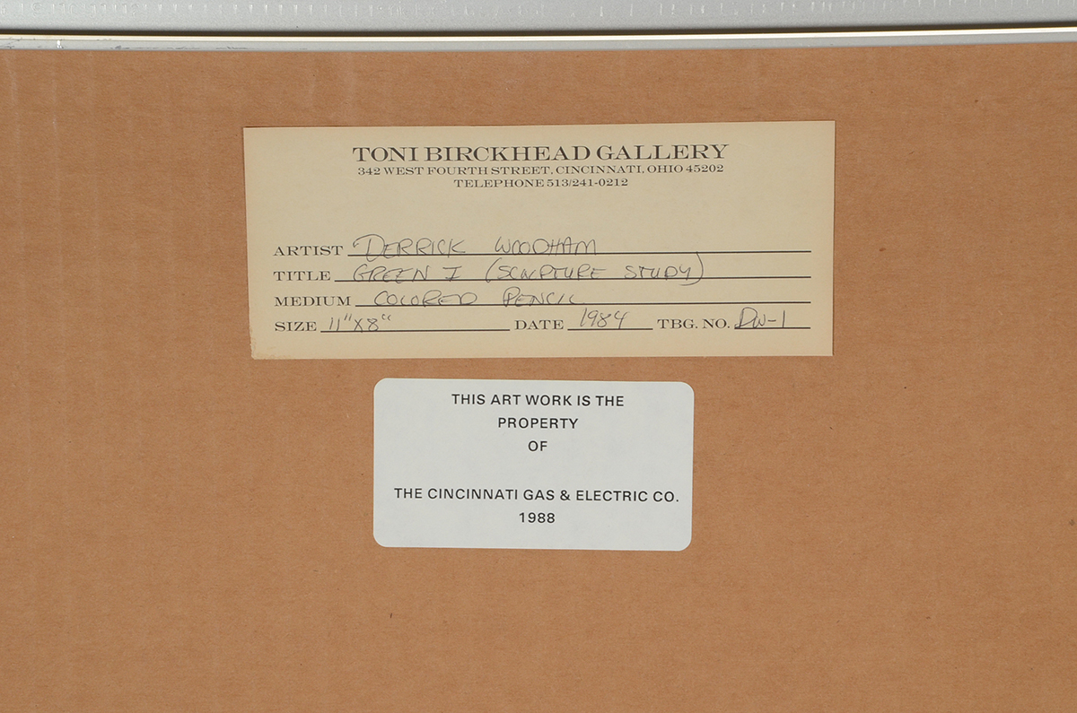 Two Derrick Woodham Original 1984 Colored Pencil Sculpture Studies "Yellow II" & "Green I"