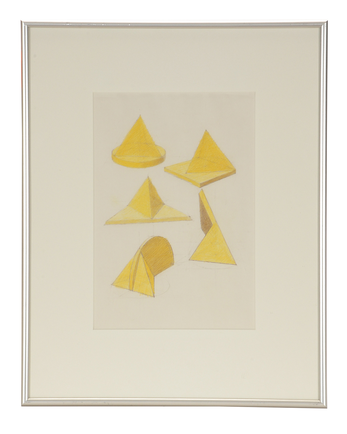 Two Derrick Woodham Original 1984 Colored Pencil Sculpture Studies "Yellow II" & "Green I"