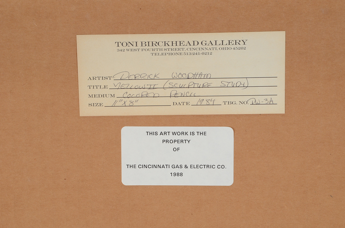 Two Derrick Woodham Original 1984 Colored Pencil Sculpture Studies "Yellow II" & "Green I"