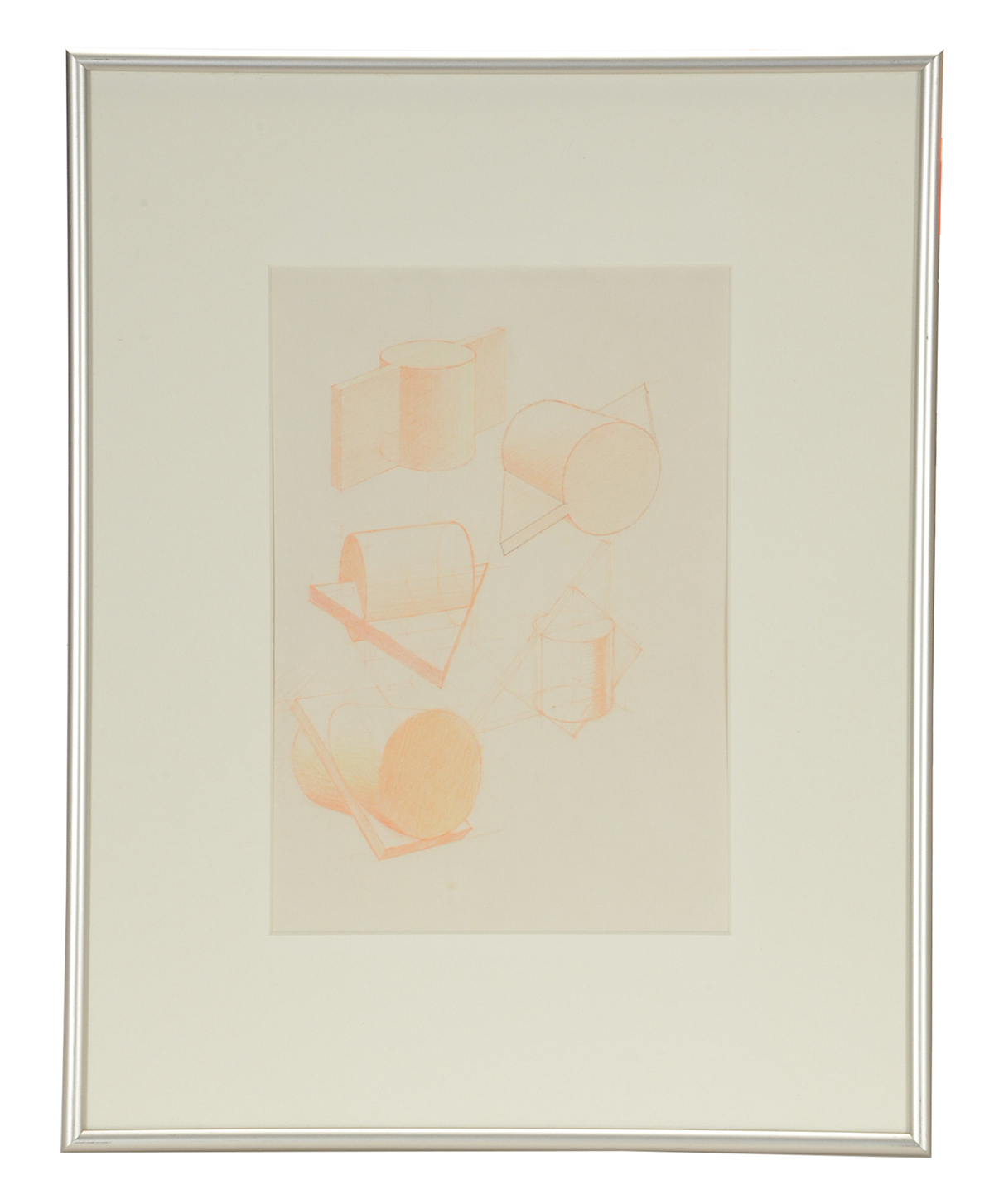 Two Derrick Woodham Original 1984 Colored Pencil Sculpture Studies "Orange II" & "Yellow I"