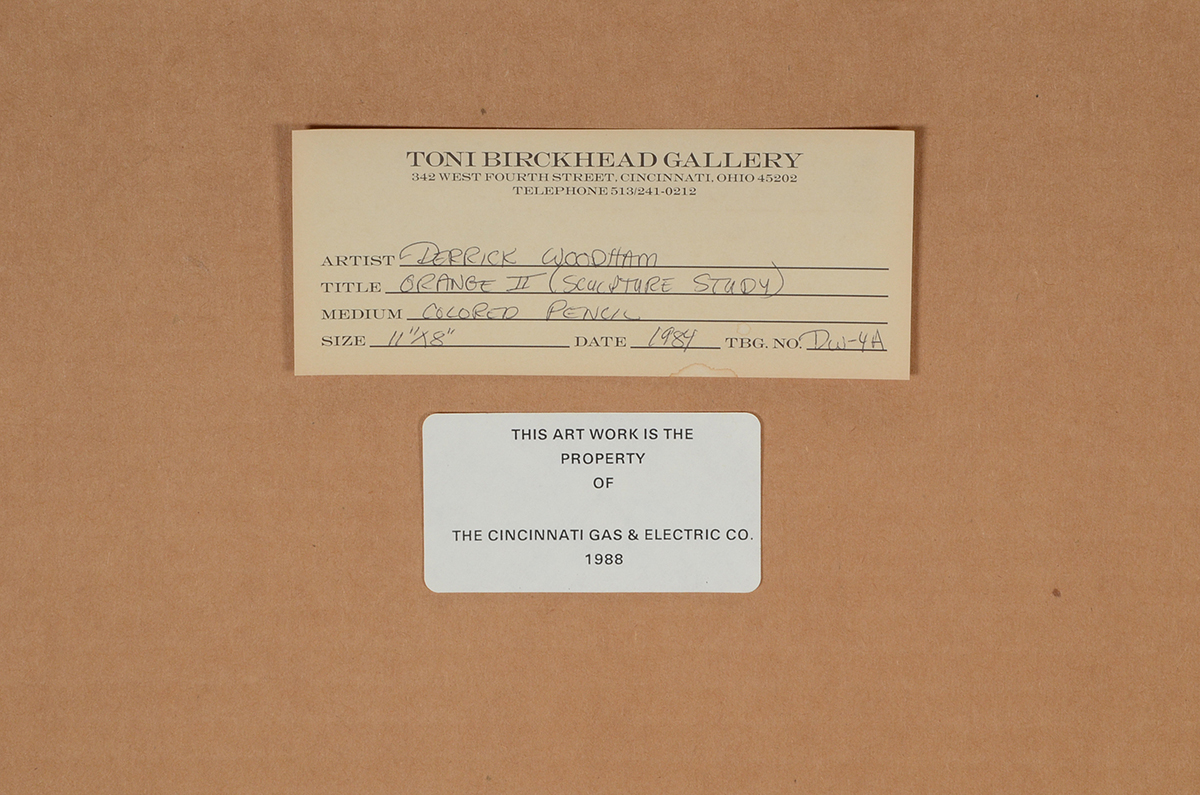 Two Derrick Woodham Original 1984 Colored Pencil Sculpture Studies "Orange II" & "Yellow I"