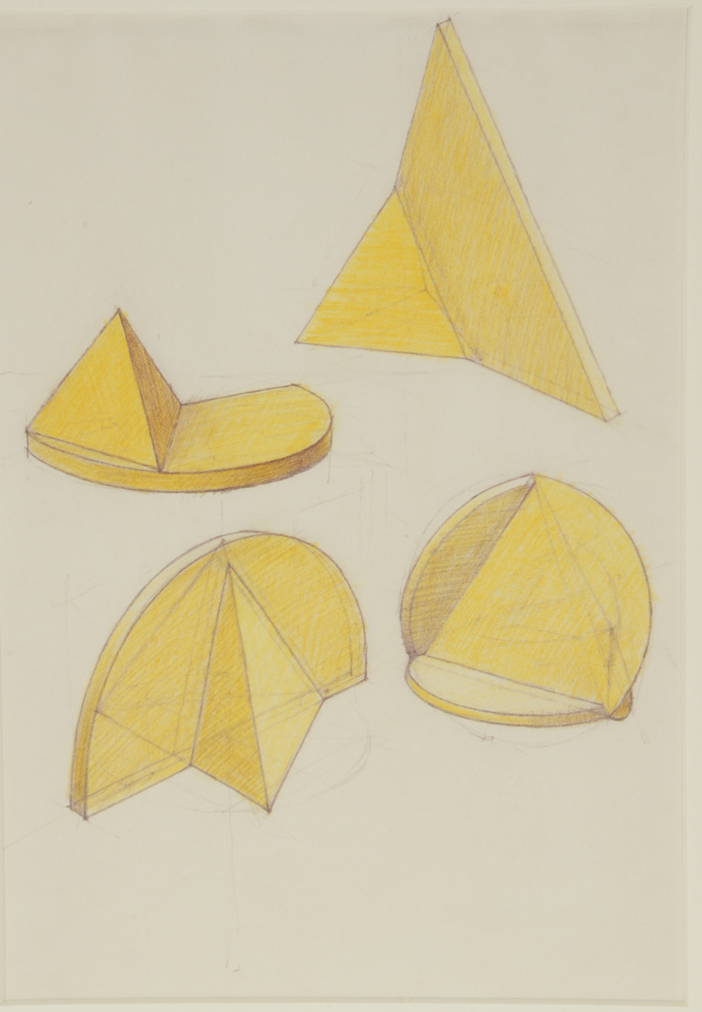 Two Derrick Woodham Original 1984 Colored Pencil Sculpture Studies "Orange II" & "Yellow I"