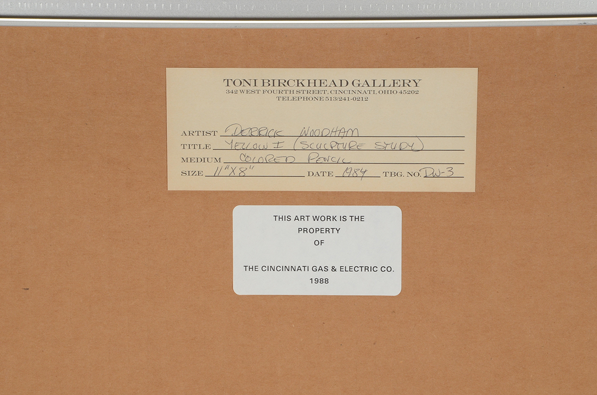 Two Derrick Woodham Original 1984 Colored Pencil Sculpture Studies "Orange II" & "Yellow I"