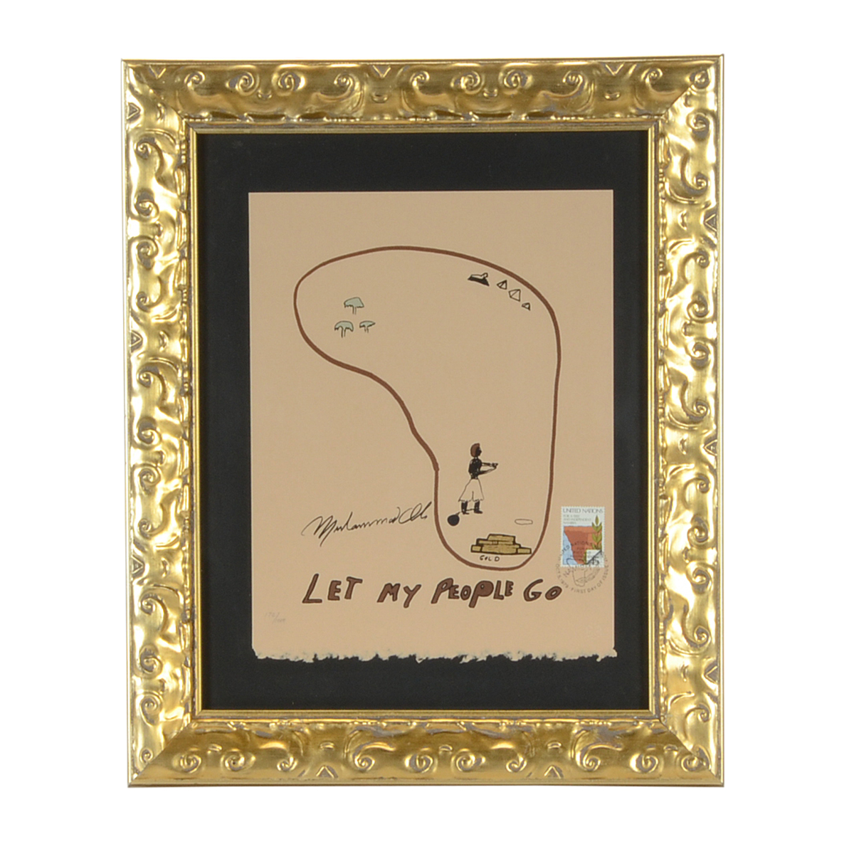 Muhammad Ali Limited Edition 1979 Lithograph "Let My People Go" with United Nations Stamp