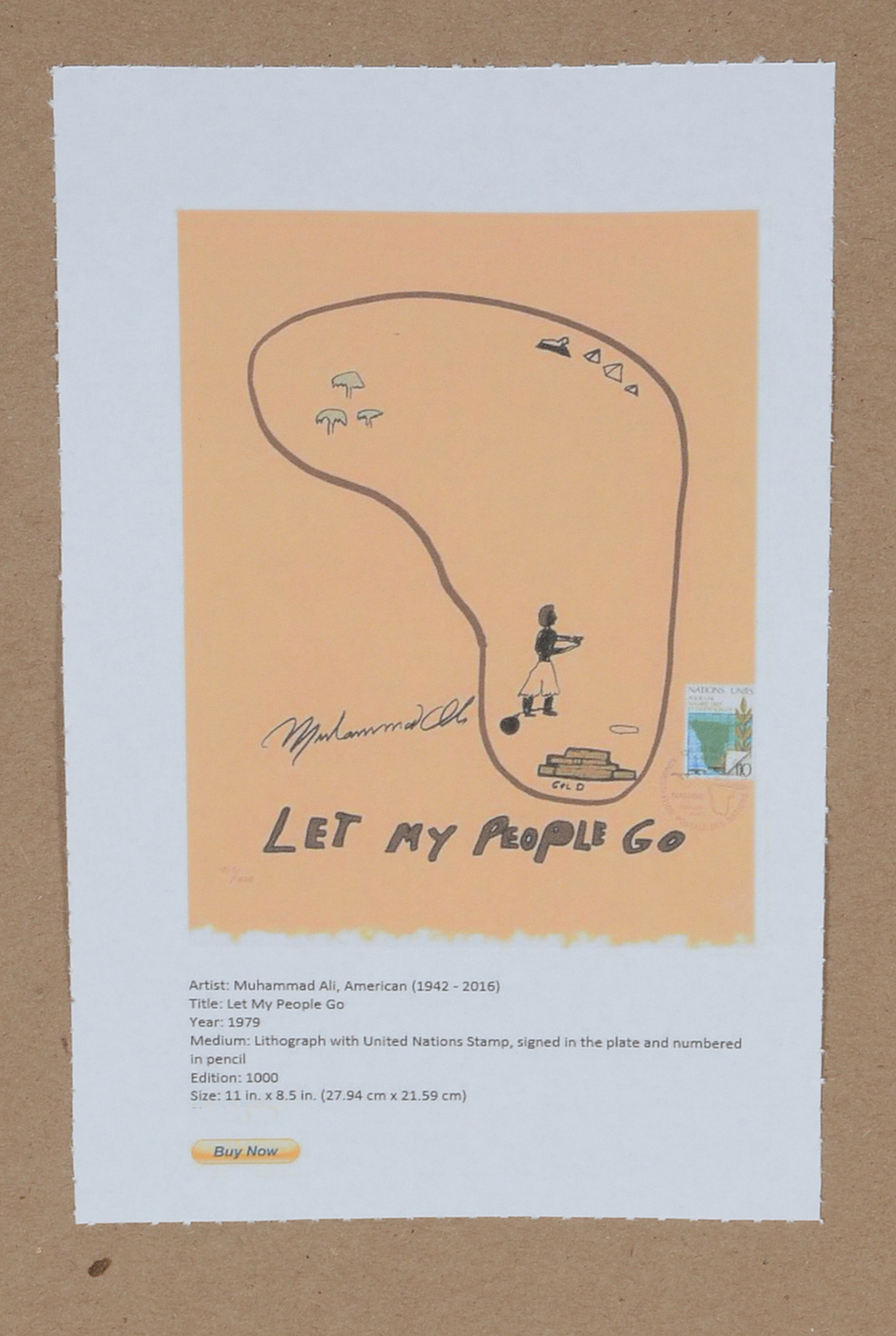 Muhammad Ali Limited Edition 1979 Lithograph "Let My People Go" with United Nations Stamp