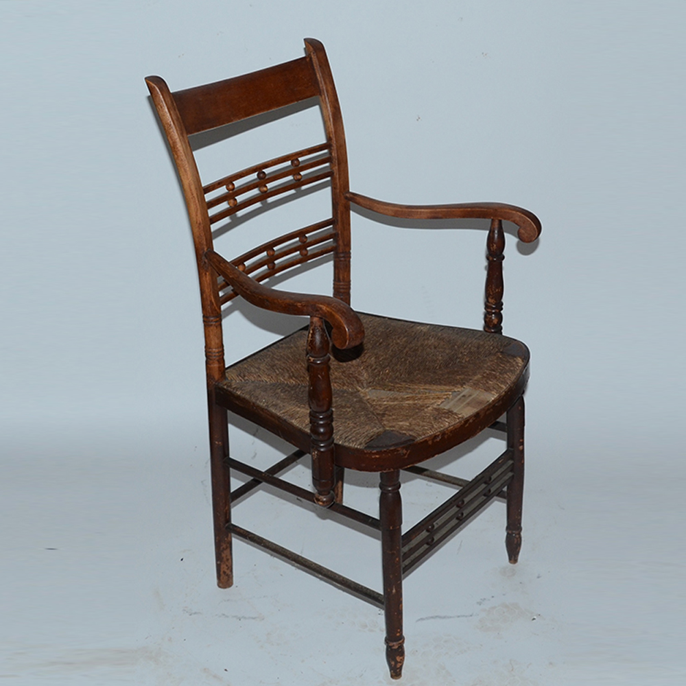 Antique "Cheesebox" Rush Seat Chairs Including Rocker