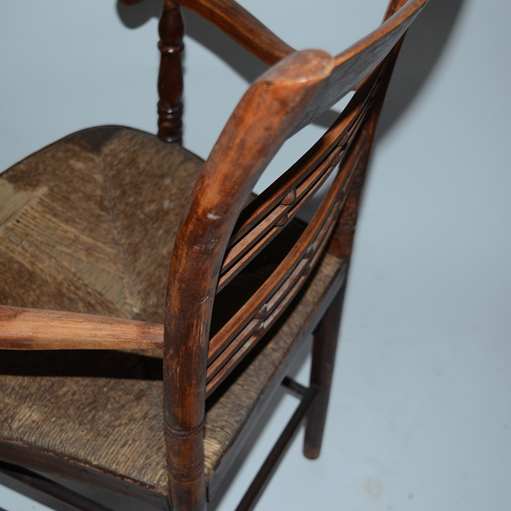 Antique "Cheesebox" Rush Seat Chairs Including Rocker