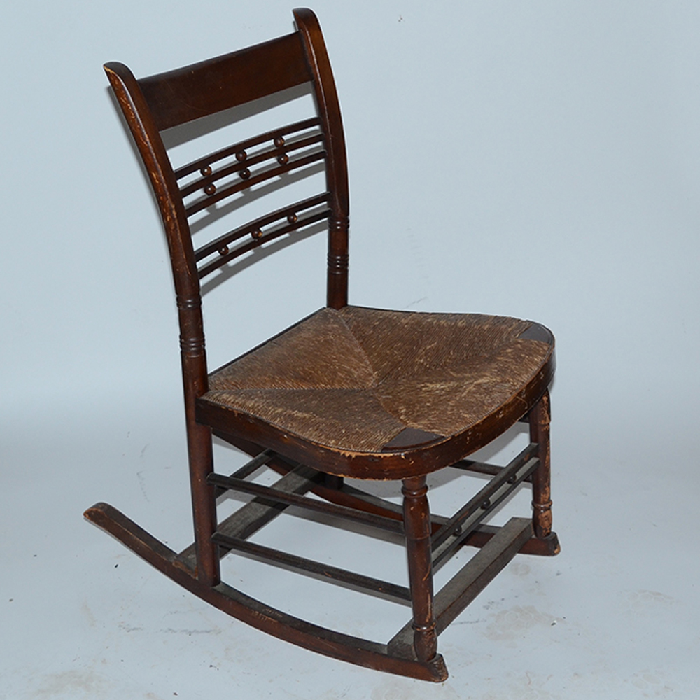 Antique "Cheesebox" Rush Seat Chairs Including Rocker
