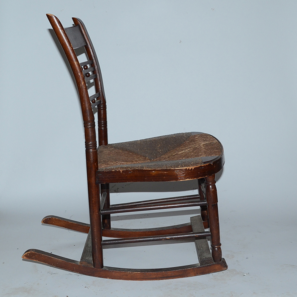 Antique "Cheesebox" Rush Seat Chairs Including Rocker